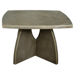 Square wooden coffee table, dark bronze-effect finish, handmade in Italy.