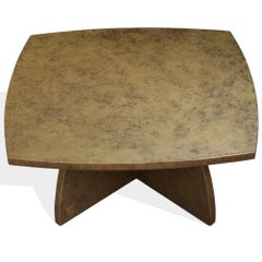 Square wooden coffee table, gilded bronze-effect finish, handmade in Italy.