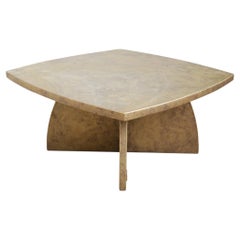 Square wooden coffee table, gilded bronze-effect finish, handmade in Italy.