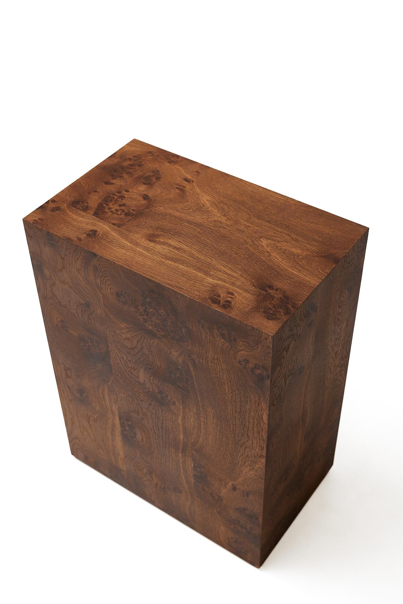 Scandinavian Modern Square wooden pedestal stand in smoked oak For Sale