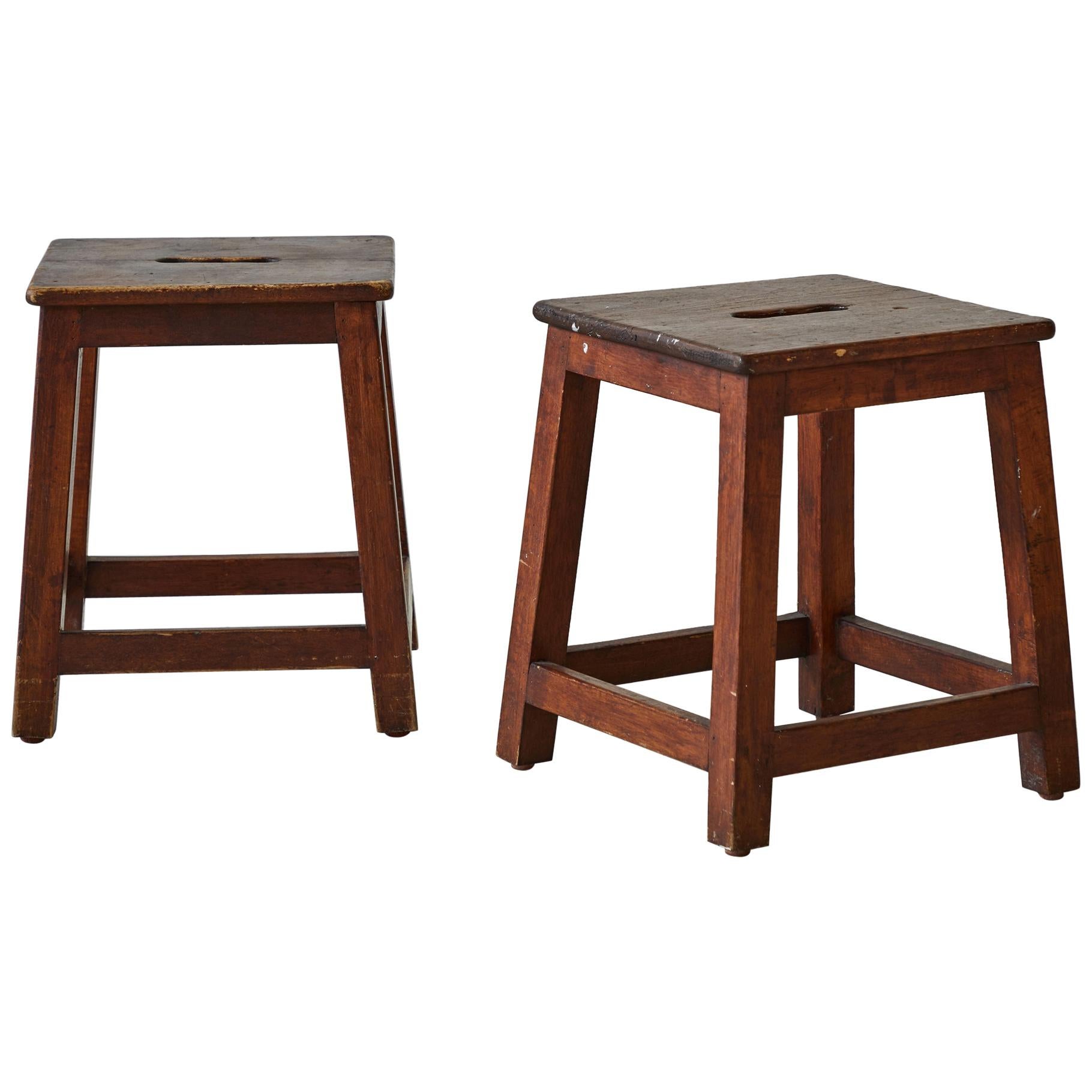 Square Wooden Stools with Center Handles 