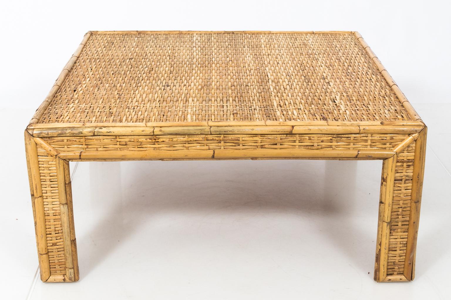 Square Woven Rattan Mid-Century Modern Coffee Table 3