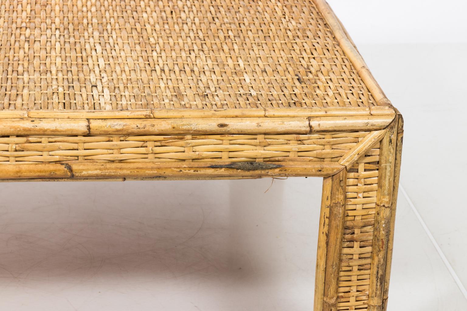 Square Woven Rattan Mid-Century Modern Coffee Table 2