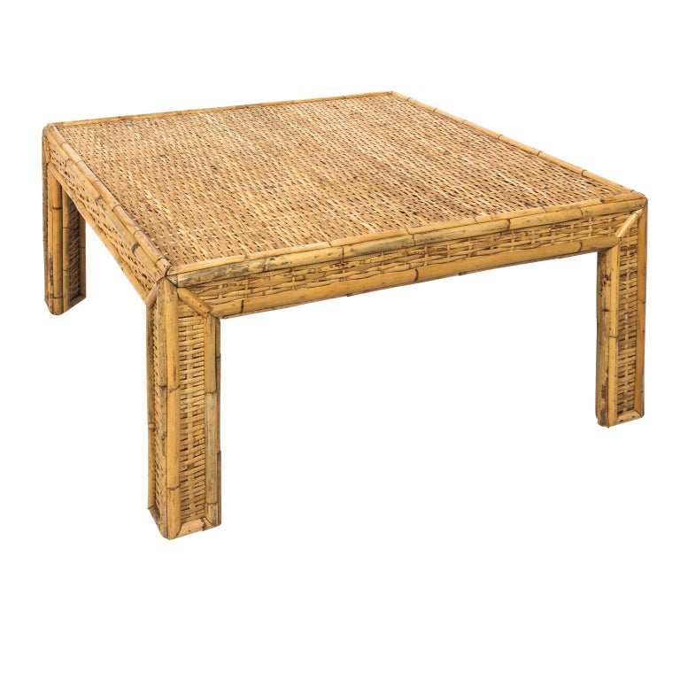 Square Woven Rattan MidCentury Modern Coffee Table at 1stDibs square