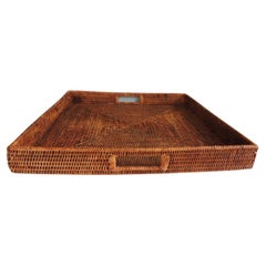 Square Woven Rattan Serving Tray with Handles