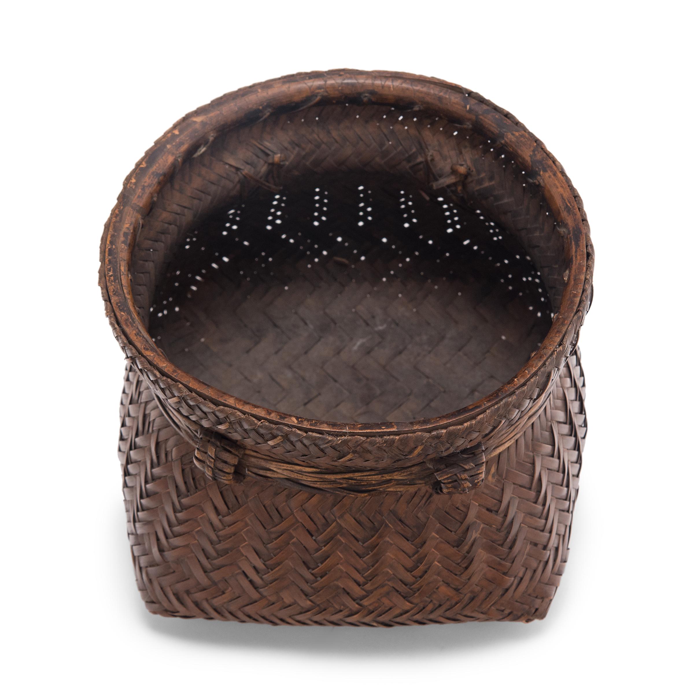 Folk Art Square Woven Smoked Bamboo Basket