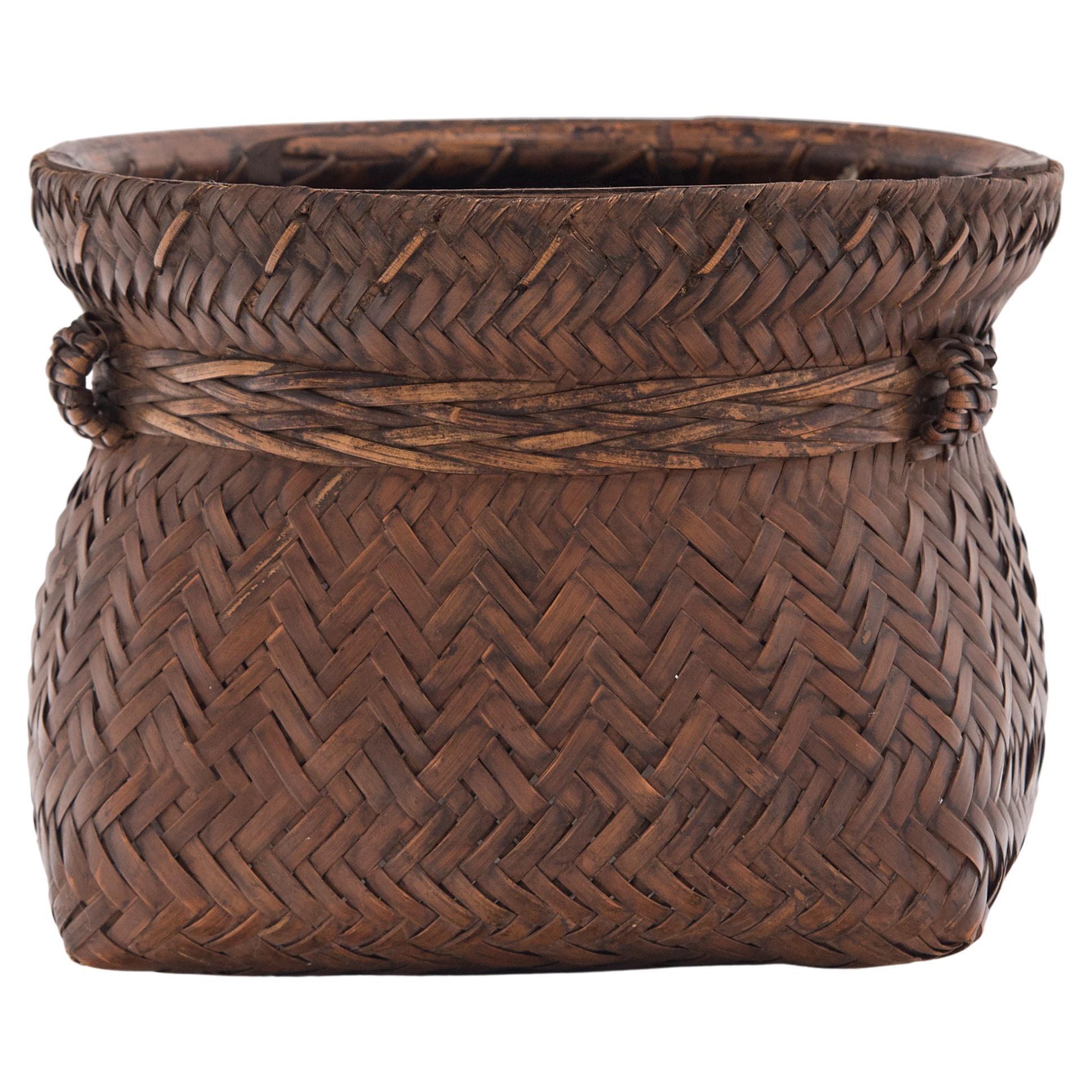 Square Woven Smoked Bamboo Basket