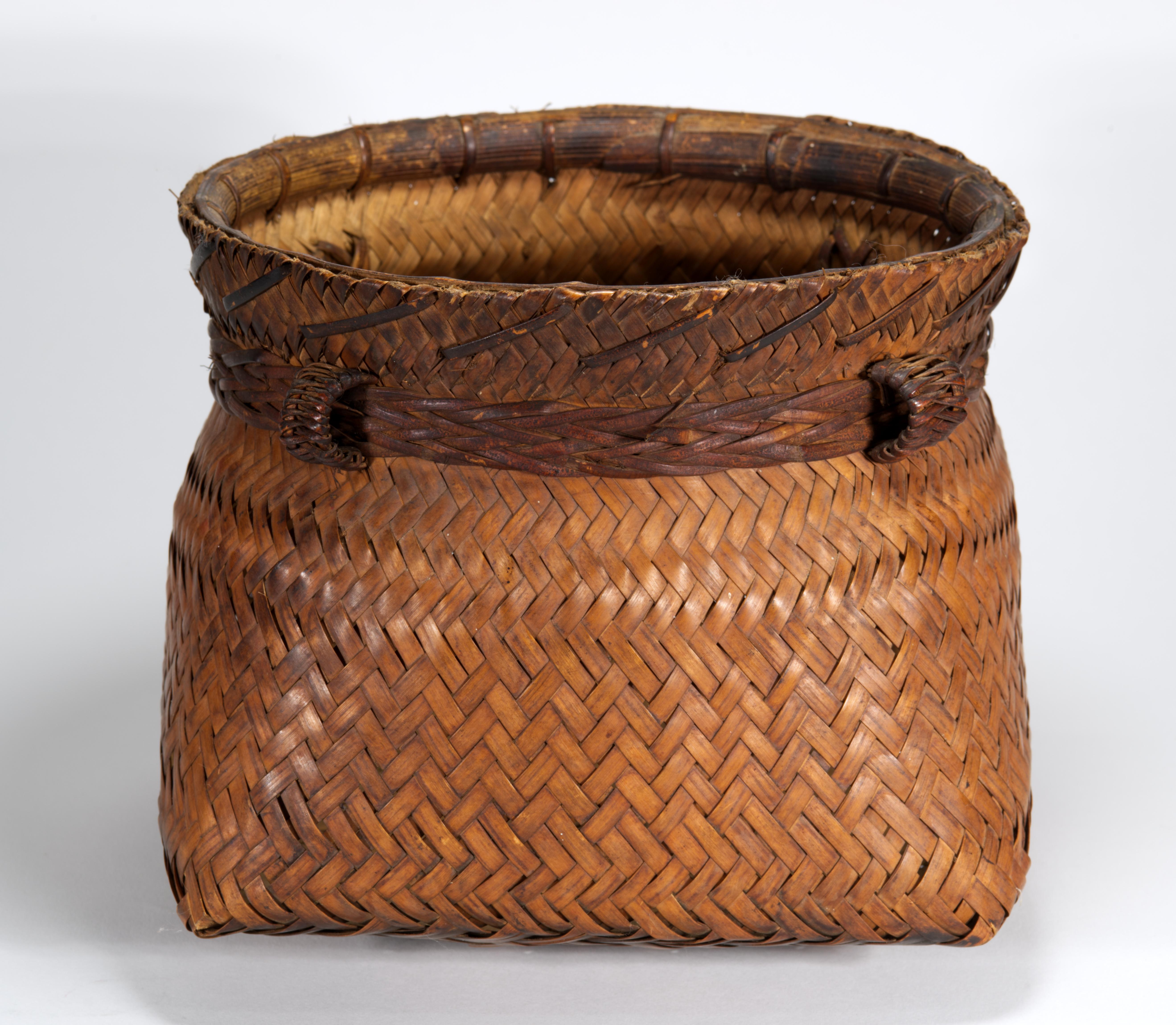 Philippine Square Woven Smoked Bamboo Wicker Basket, Ifugao Folk Art