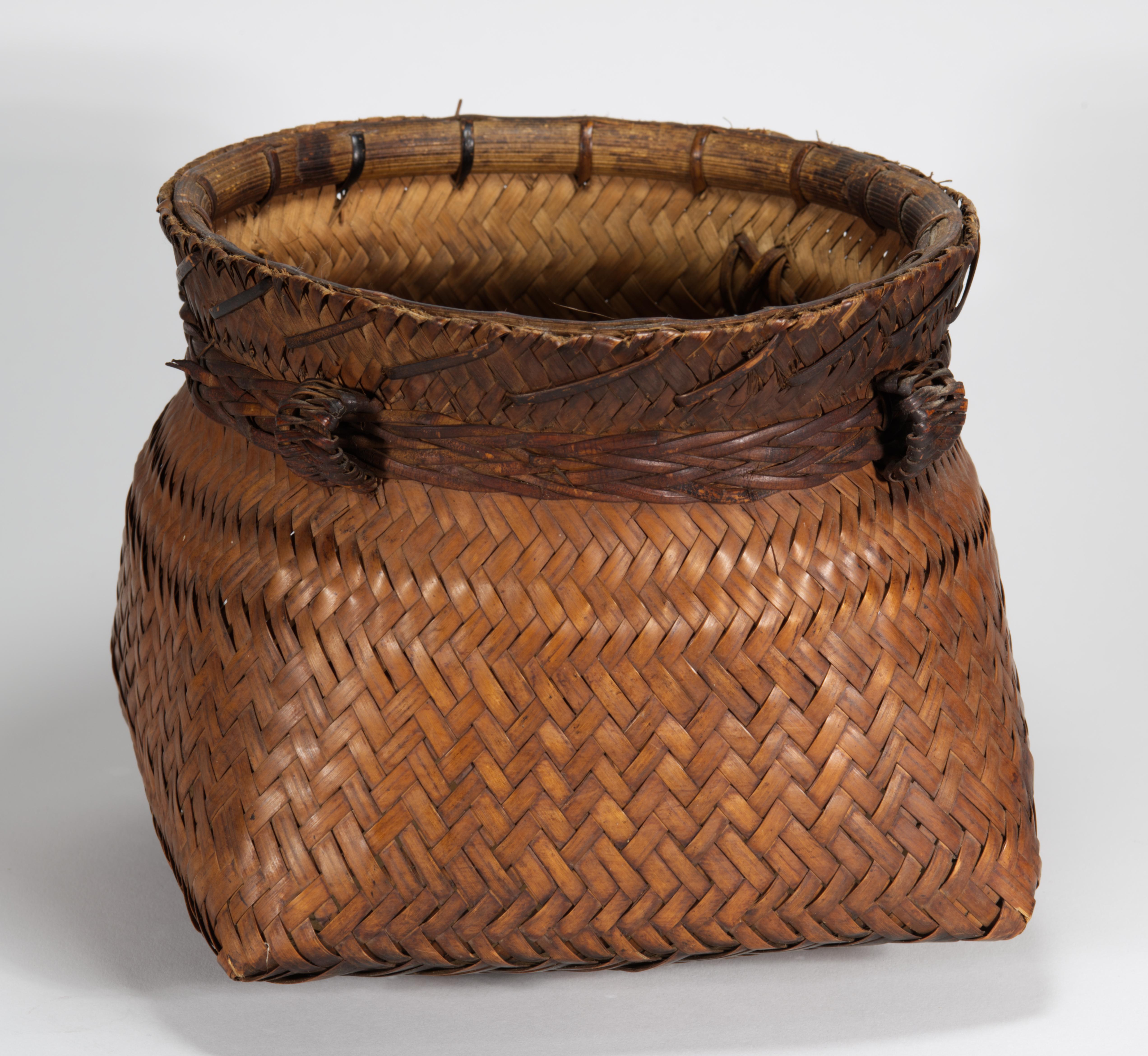 Hand-Crafted Square Woven Smoked Bamboo Wicker Basket, Ifugao Folk Art