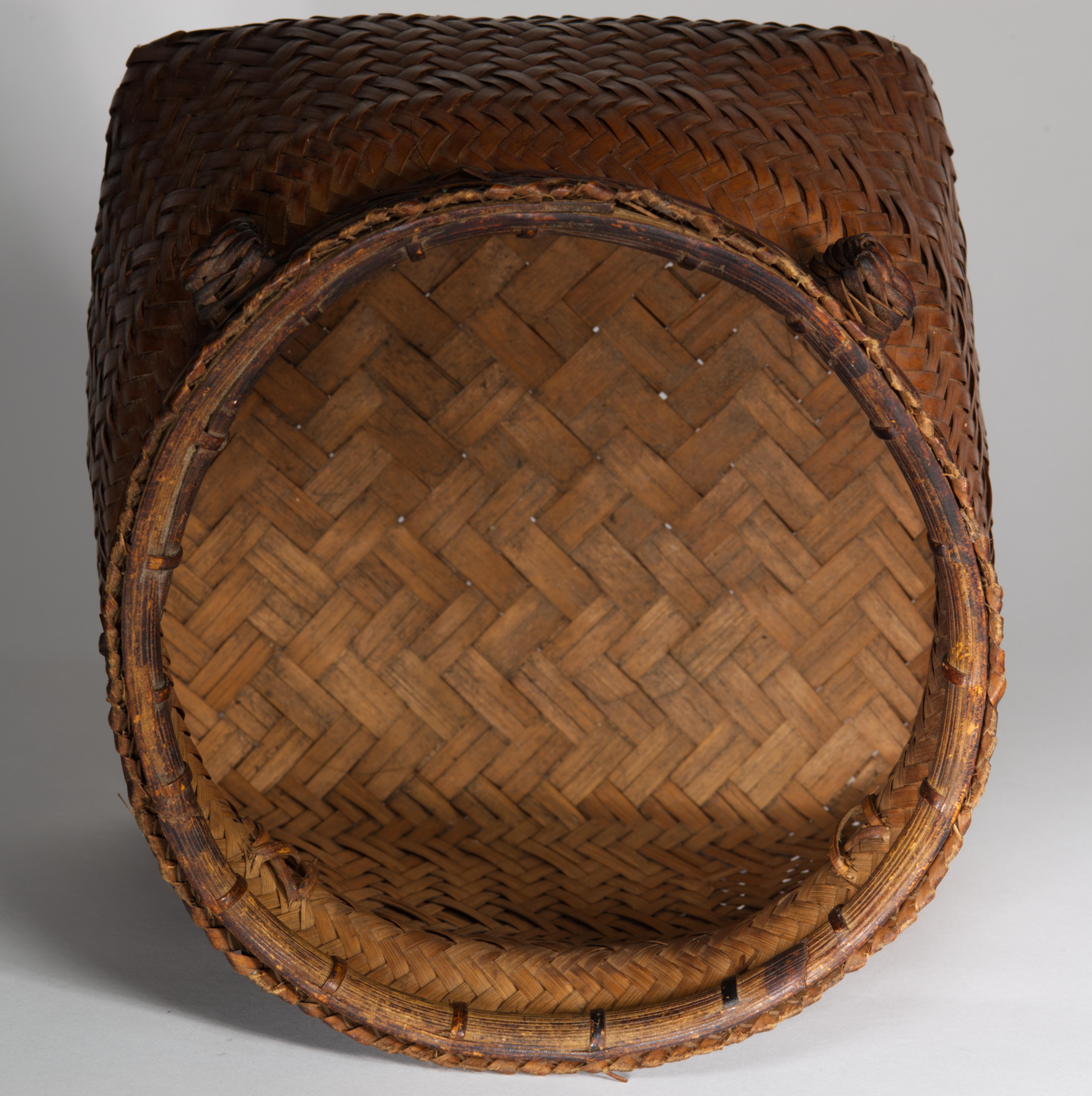 20th Century Square Woven Smoked Bamboo Wicker Basket, Ifugao Folk Art