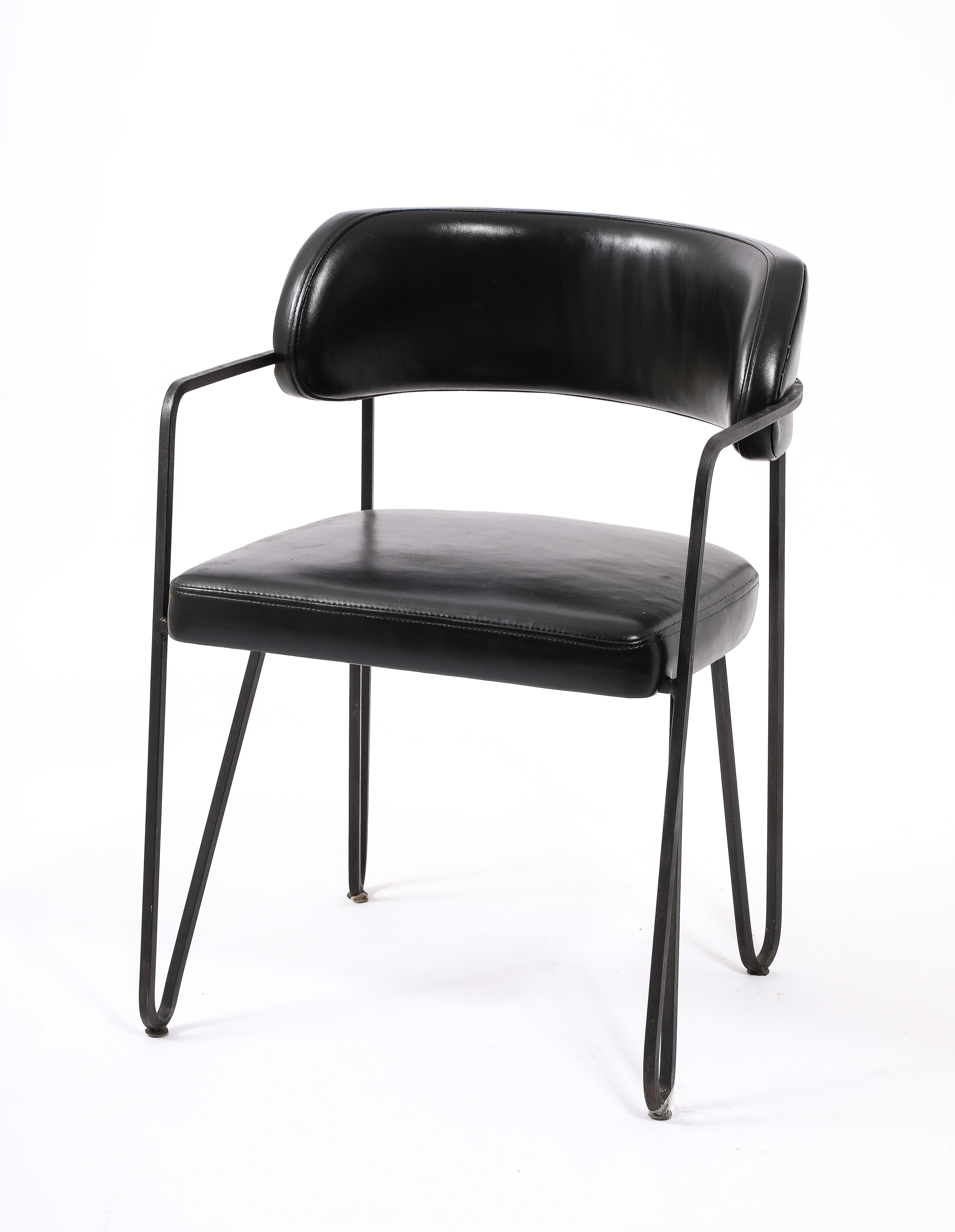 Mid-Century Modern Square Wrought Iron Chairs in the Manner of Quinet, France 1960's For Sale