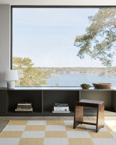 Square Yellow Dhurrie/Kilim Rug in Scandinavian Design