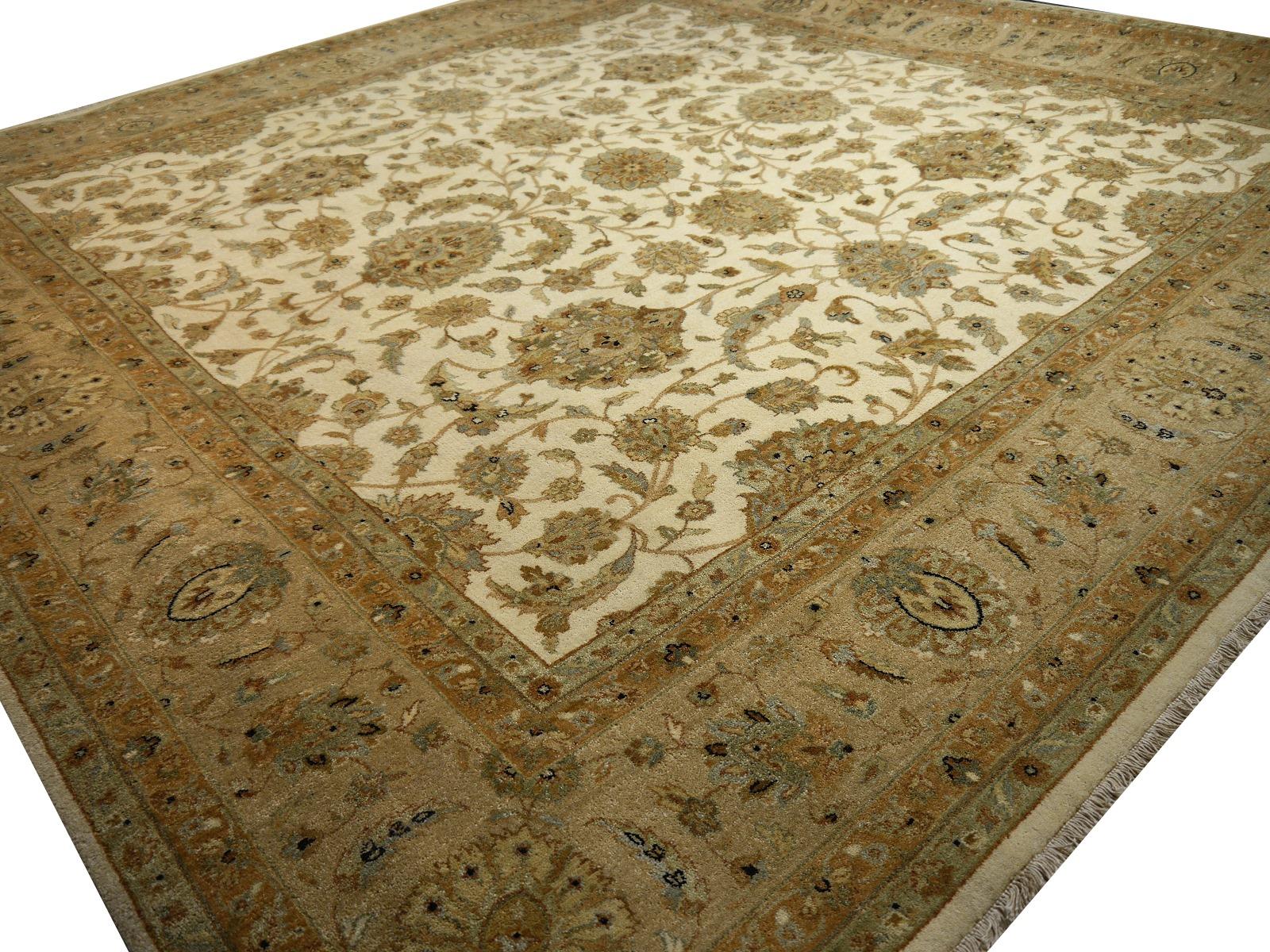 Square Ziegler Mahal Design Rug Wool Pile Beige Green from India 7