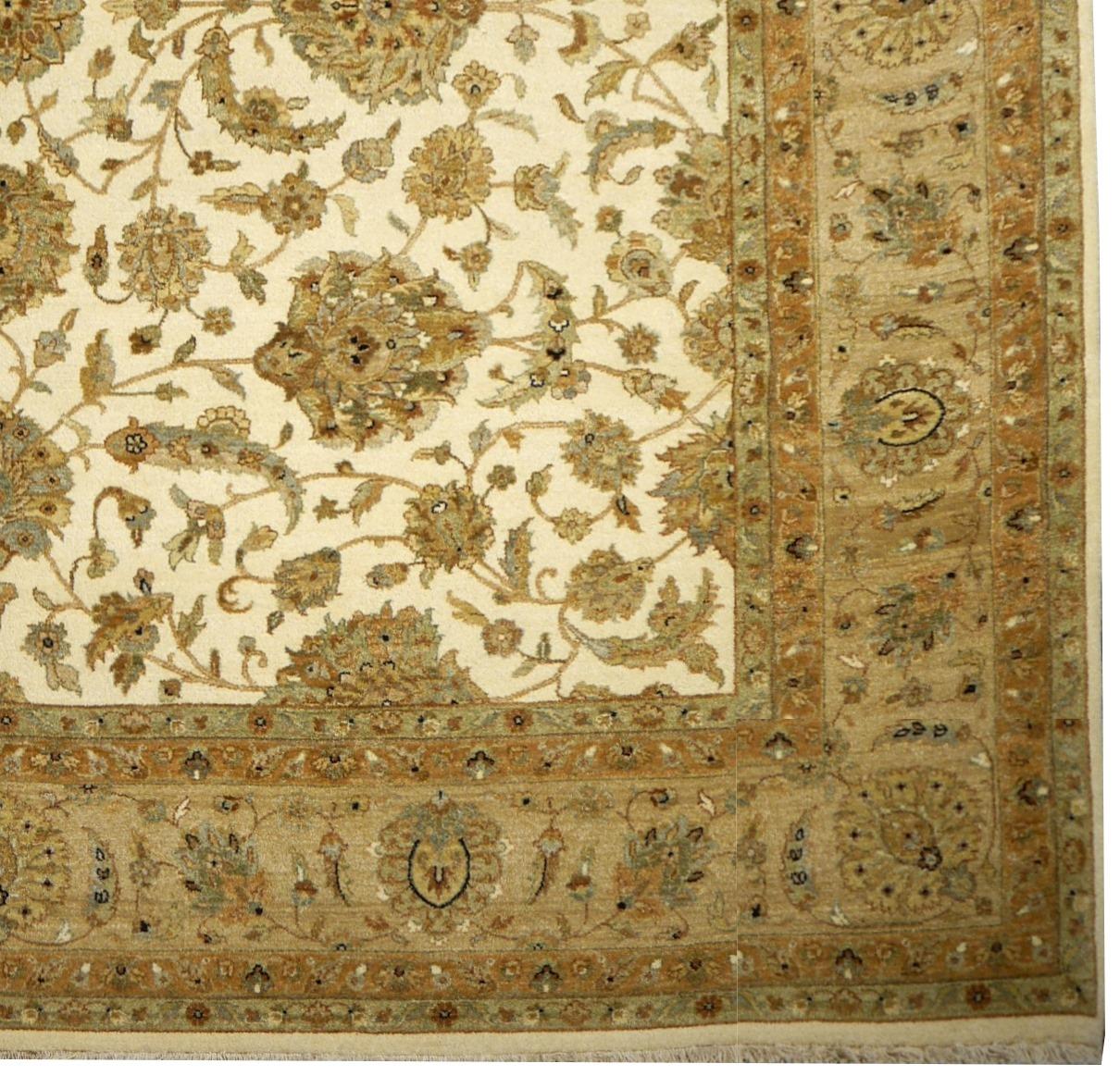 Square Ziegler Mahal Design Rug Wool Pile Beige Green from India 8