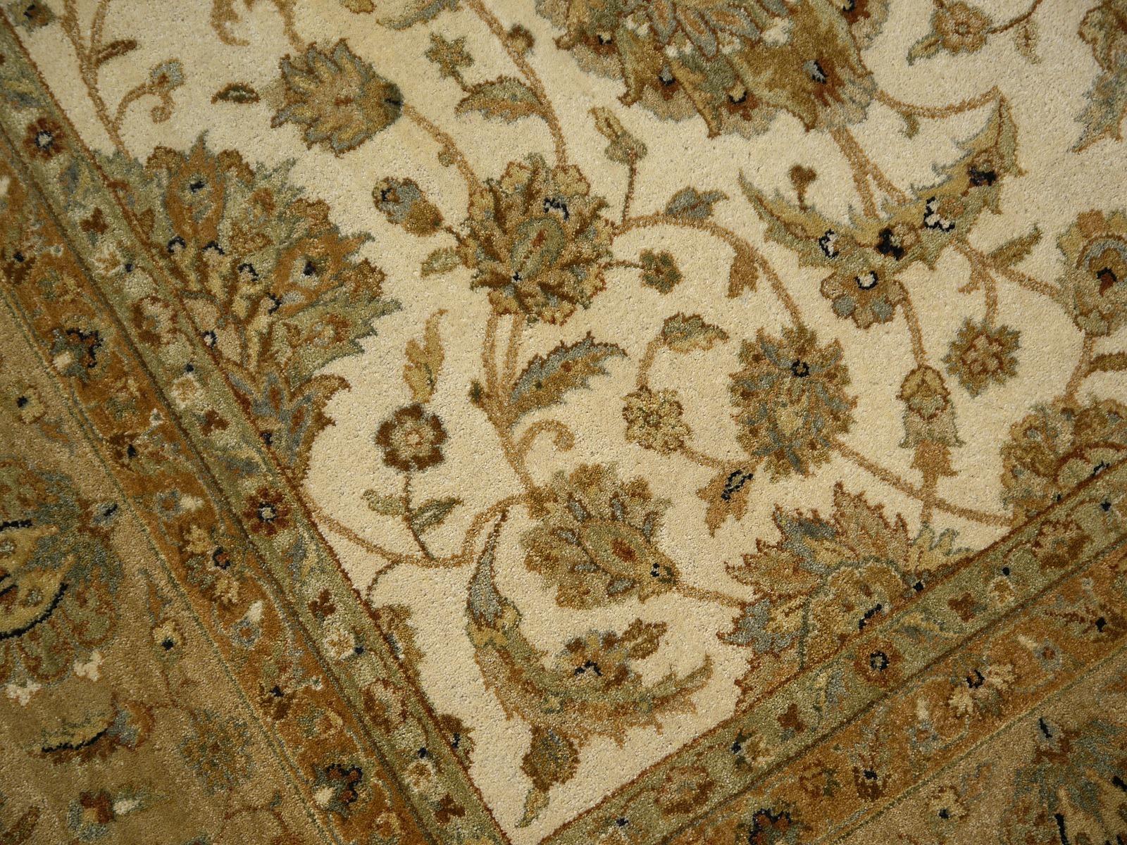Square Ziegler Mahal Design Rug Wool Pile Beige Green from India 12