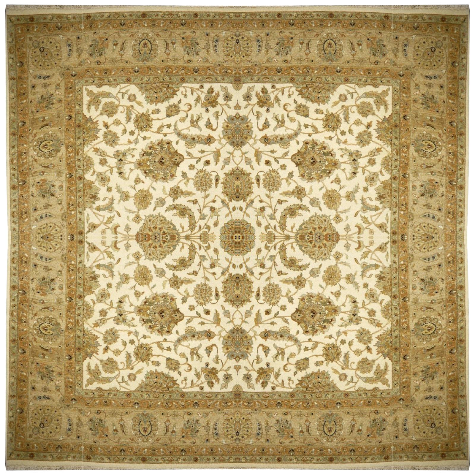 Square Ziegler Mahal Design Rug Wool Pile Beige Green from India