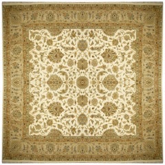 Tapis carré Ziegler Mahal Design à poils de laine vert beige d'Inde