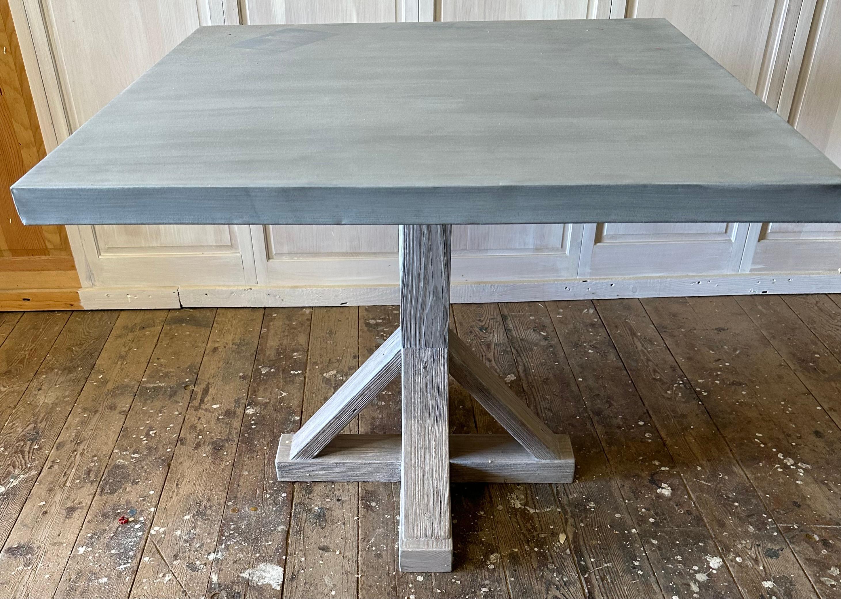 Hand-Crafted Square Zinc top dining table For Sale