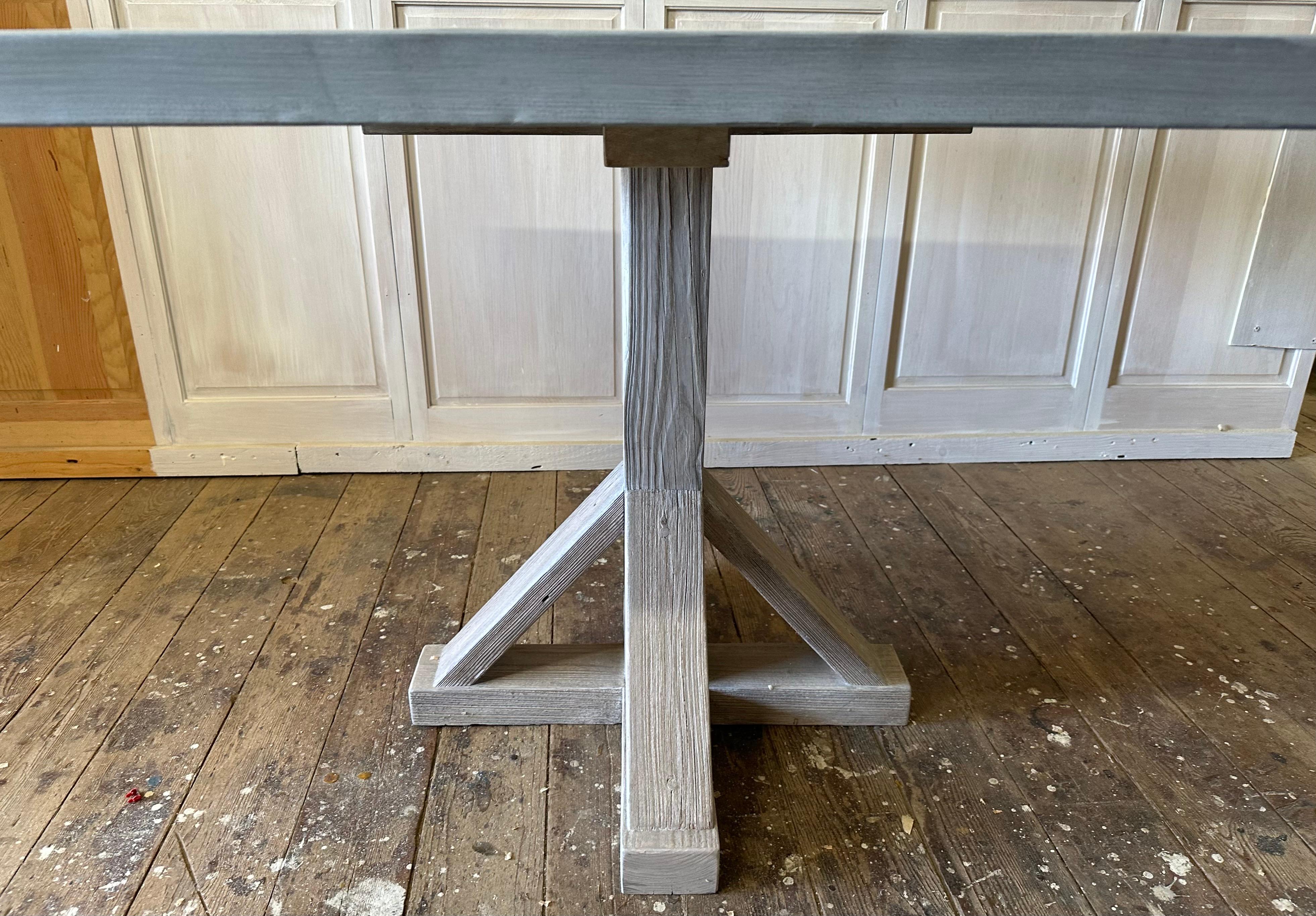 Square Zinc top dining table In Good Condition For Sale In Sheffield, MA