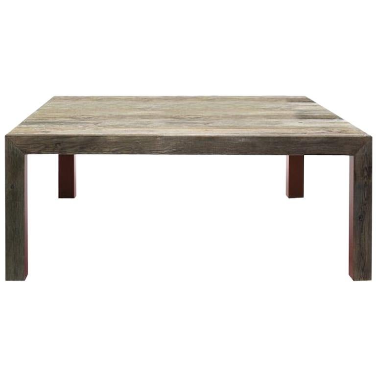 Square Zio Tom Dining Table with Brown Detail Claudio Bitetti & Mogg For Sale