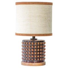 Quadratische Bernsteinglas-Tischlampe, beigefarbener Lampenschirm von R. Houben