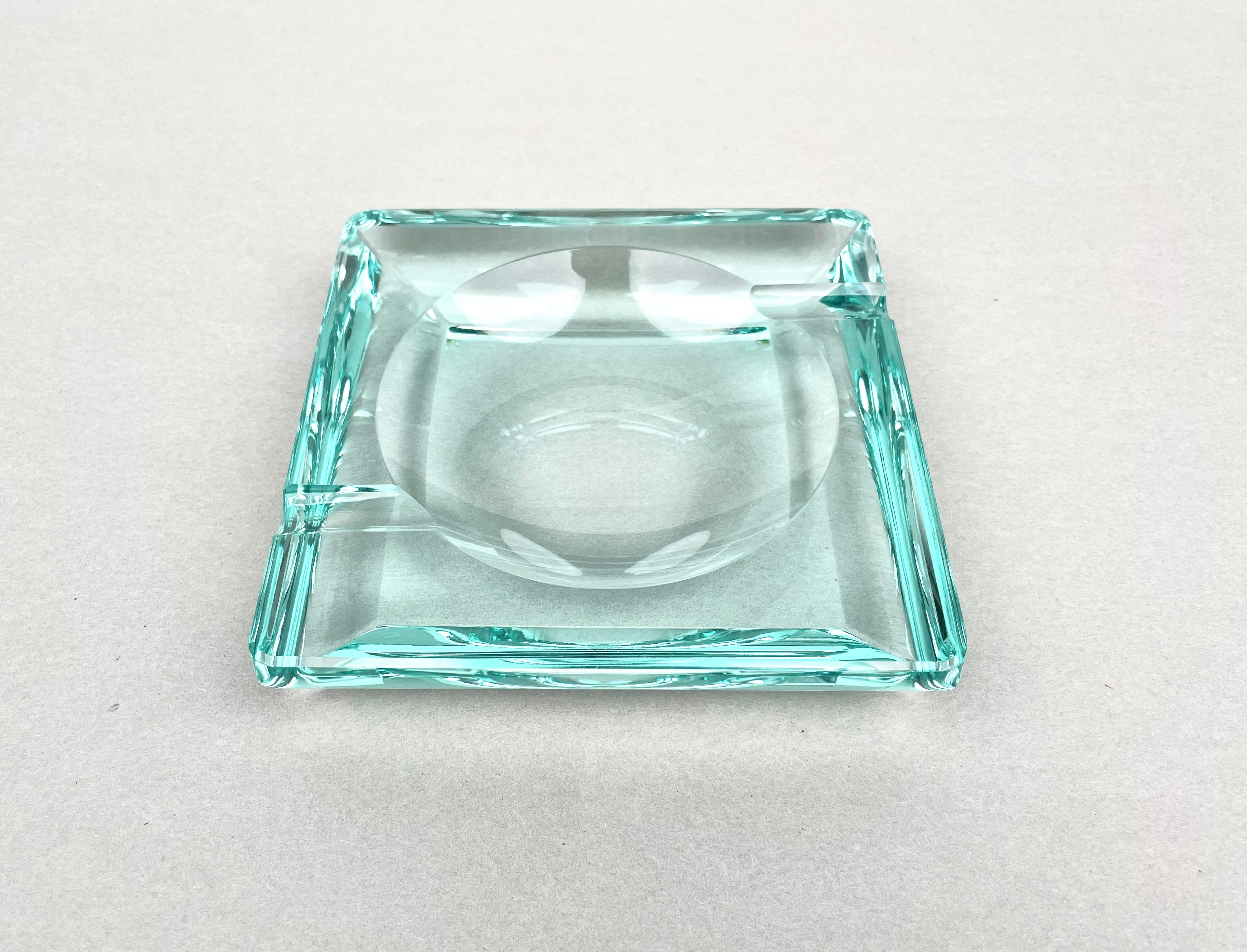 Squared Ashtray Green Crystal Glass by Fontana Arte Italy 1960s For Sale 1