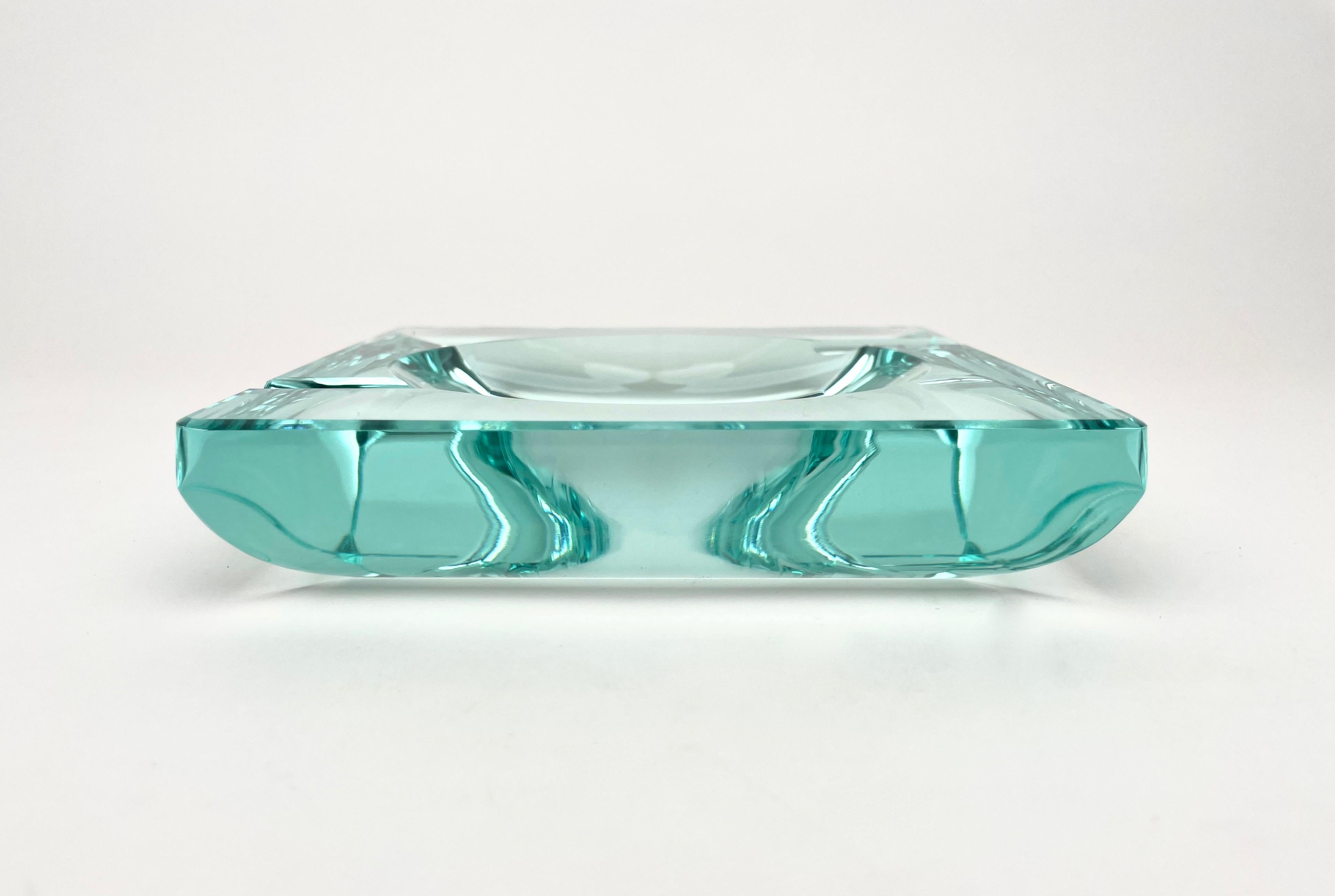 Mid-20th Century Squared Ashtray Green Crystal Glass by Fontana Arte Italy 1960s For Sale