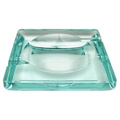 Squared Ashtray Green Crystal Glass by Fontana Arte Italy 1960s