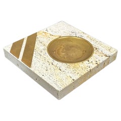 Squared Ashtray in Travertine and Brass by Fratelli Mannelli, Italy, 1970s