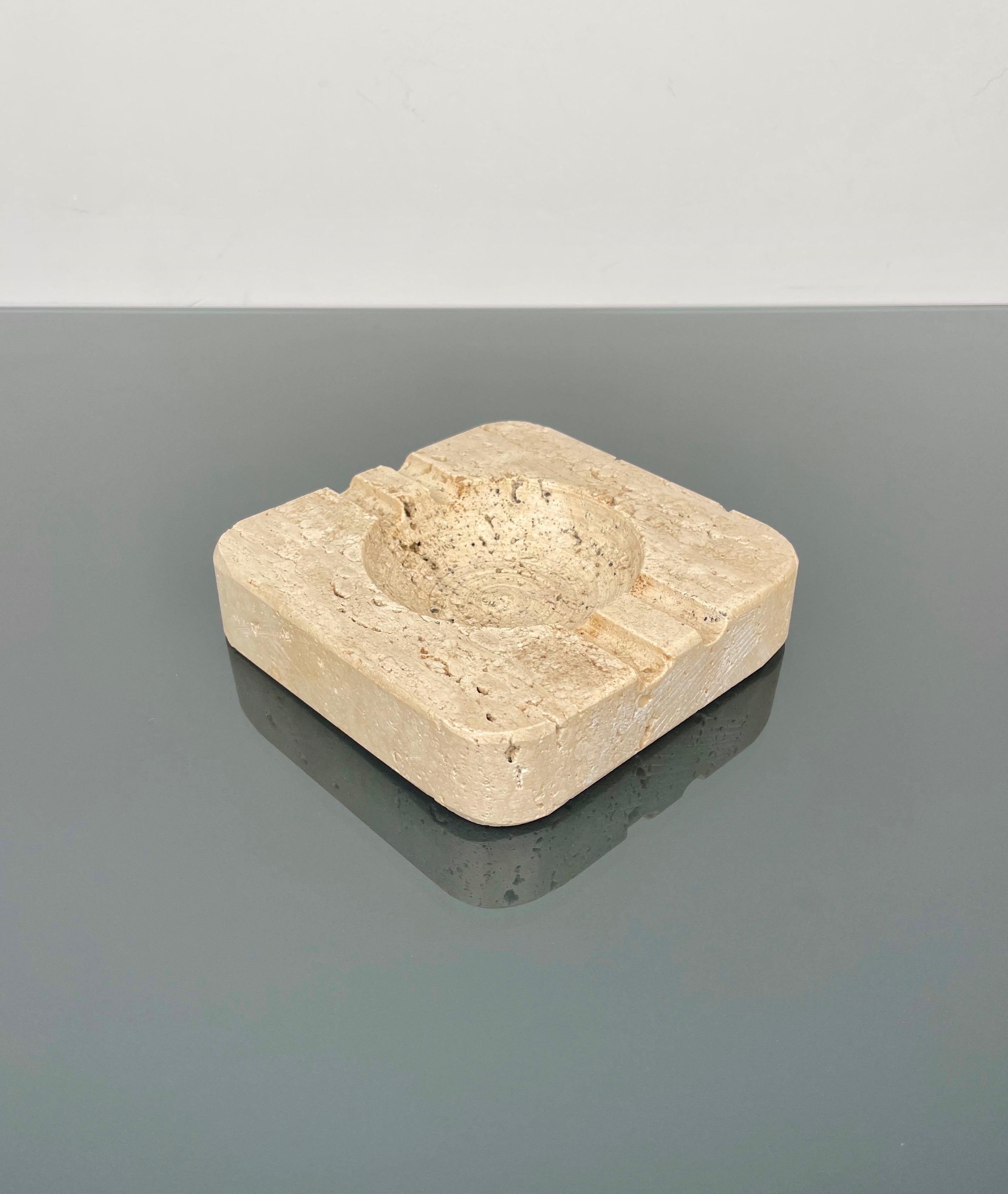 Mid-Century Modern Squared Ashtray in Travertine Attributed to Fratelli Mannelli, Italy 1970s For Sale