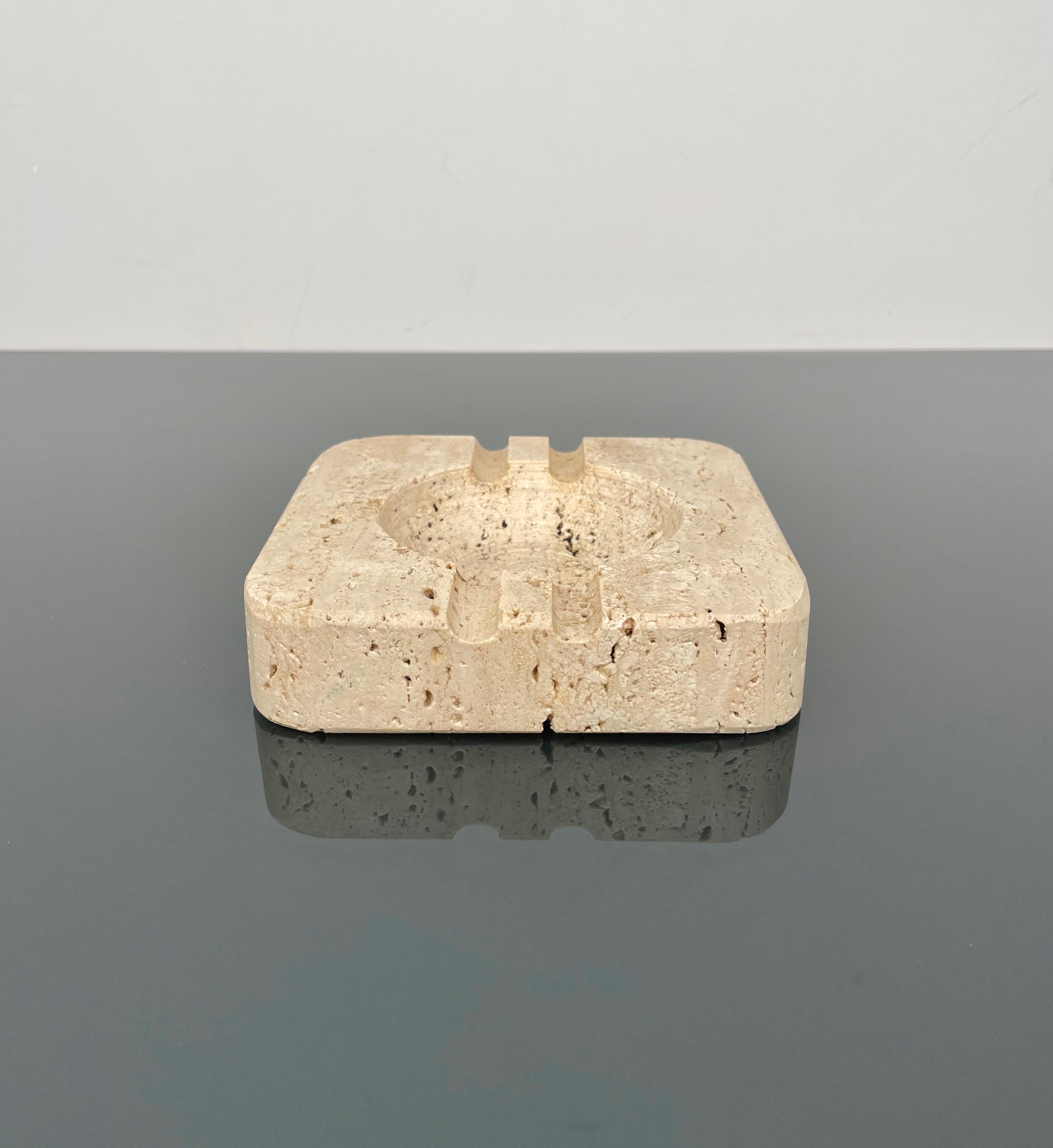 Italian Squared Ashtray in Travertine Attributed to Fratelli Mannelli, Italy 1970s For Sale