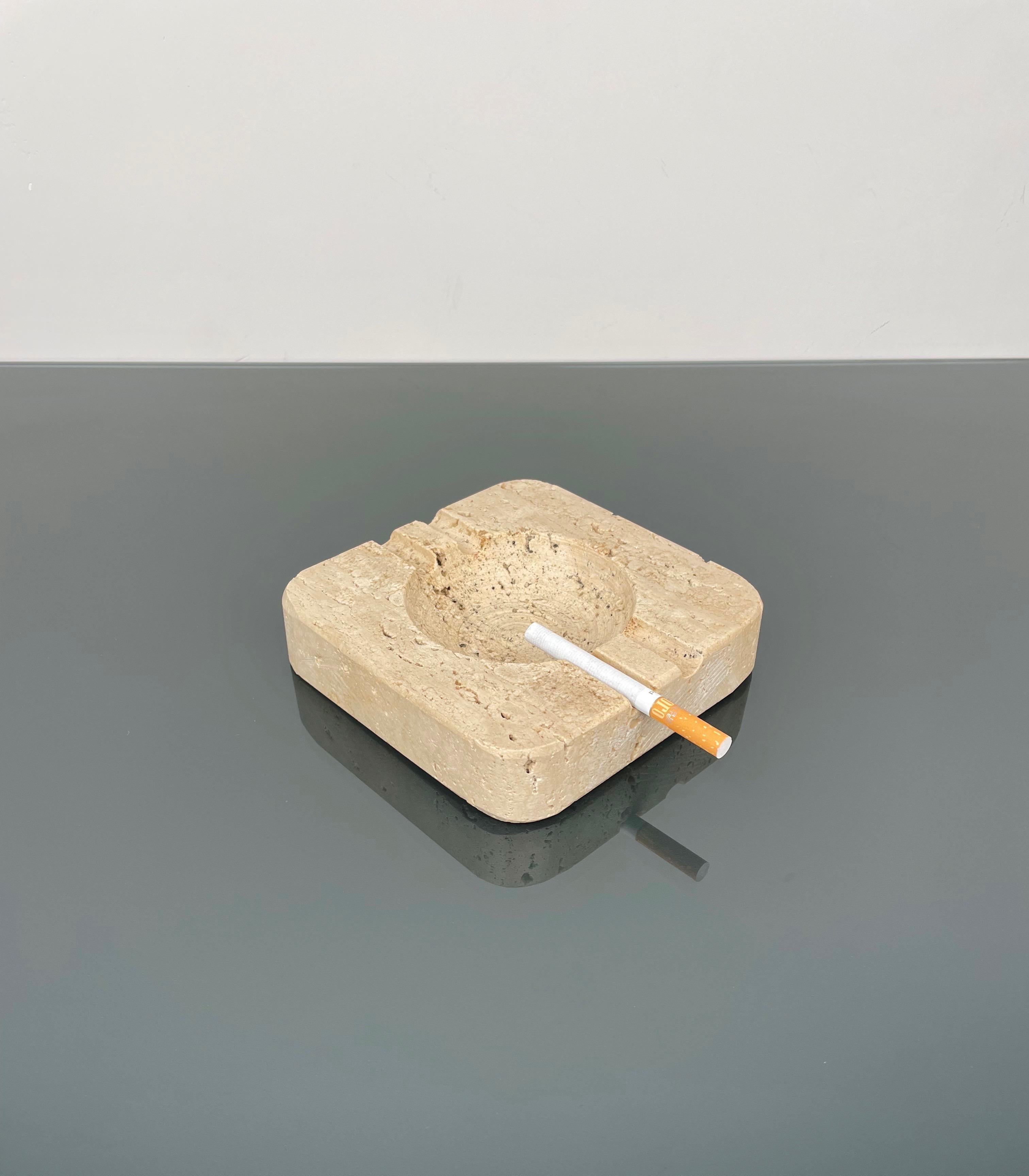 Late 20th Century Squared Ashtray in Travertine Attributed to Fratelli Mannelli, Italy 1970s For Sale
