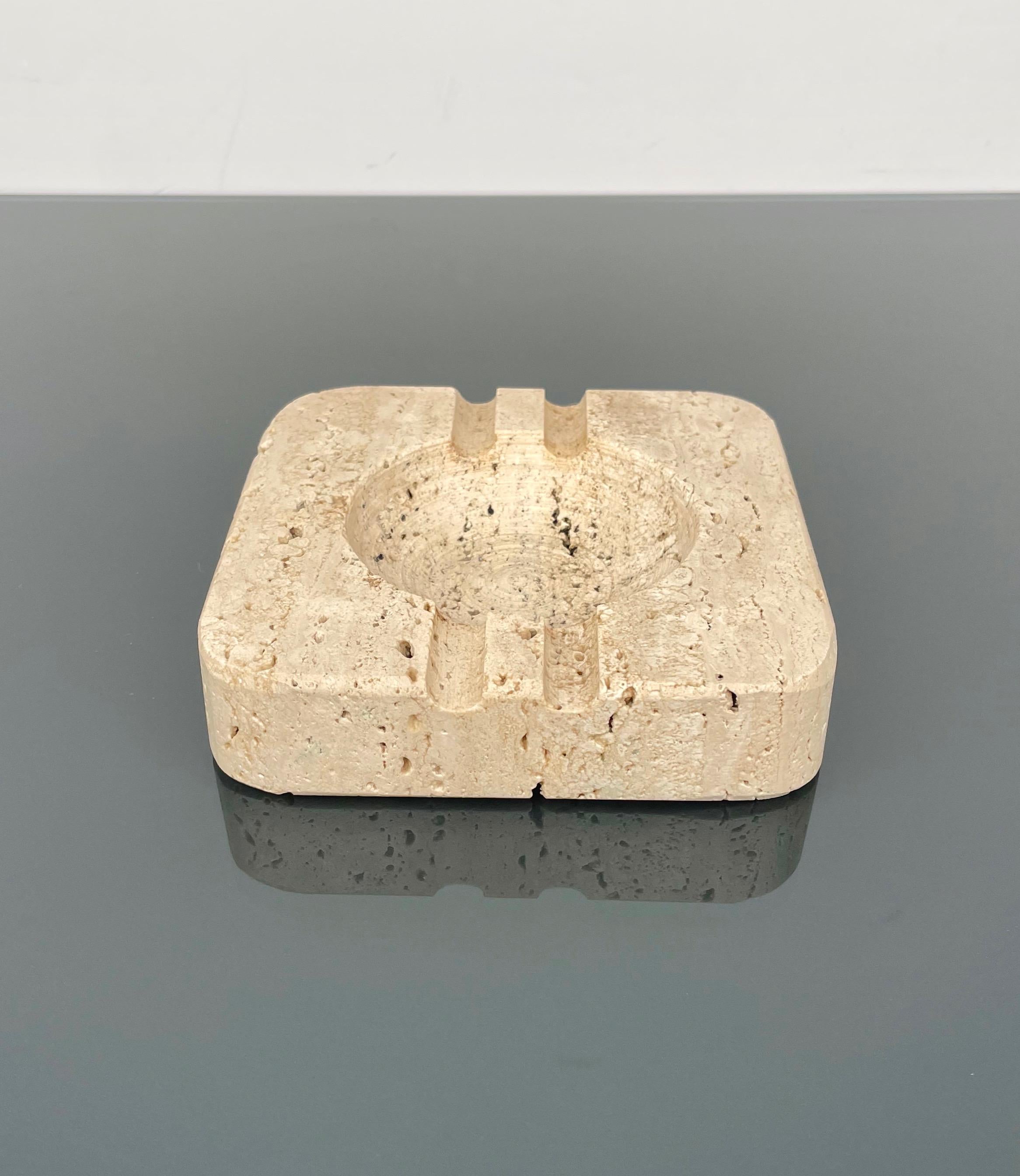 Squared Ashtray in Travertine Attributed to Fratelli Mannelli, Italy 1970s For Sale 1
