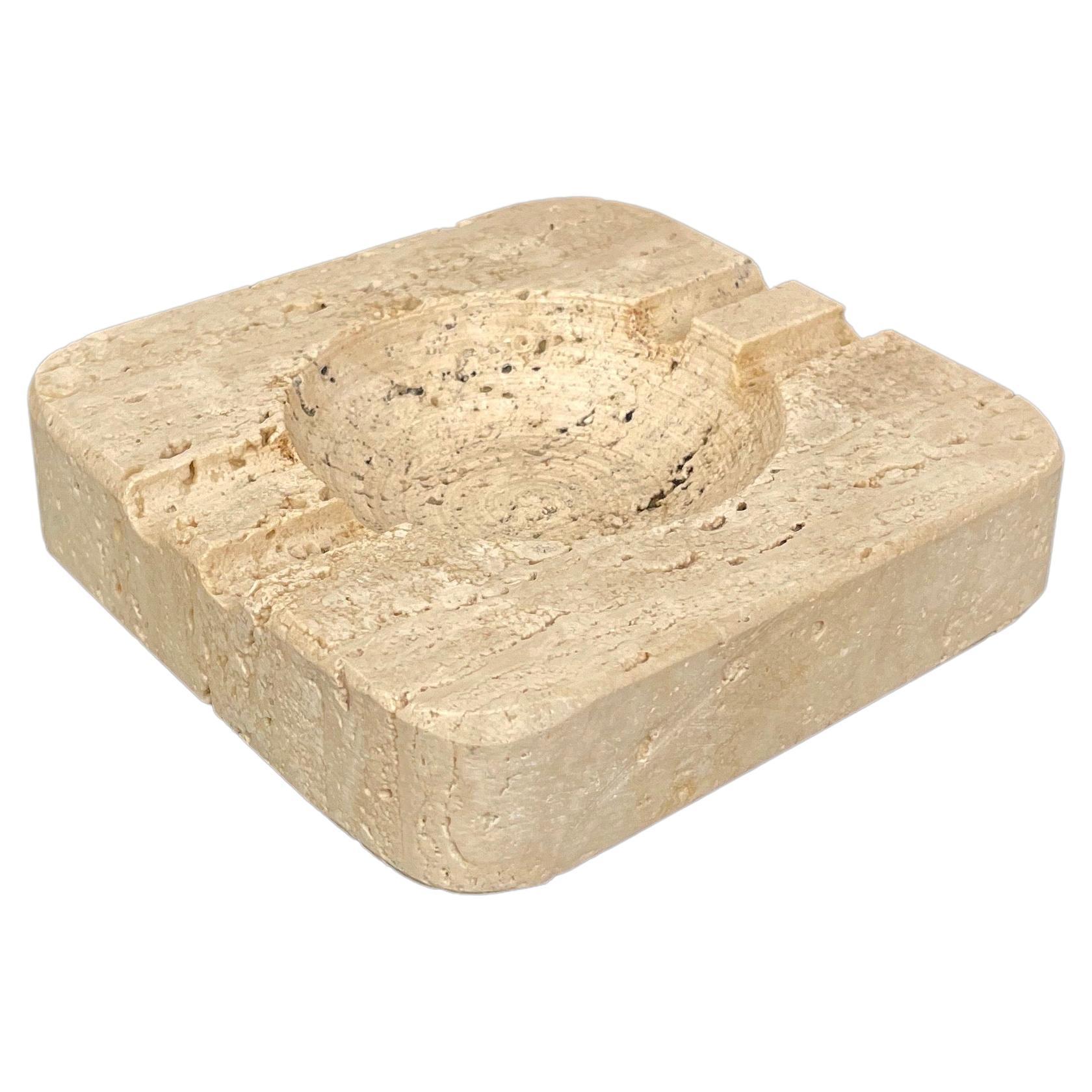 Squared Ashtray in Travertine Attributed to Fratelli Mannelli, Italy 1970s