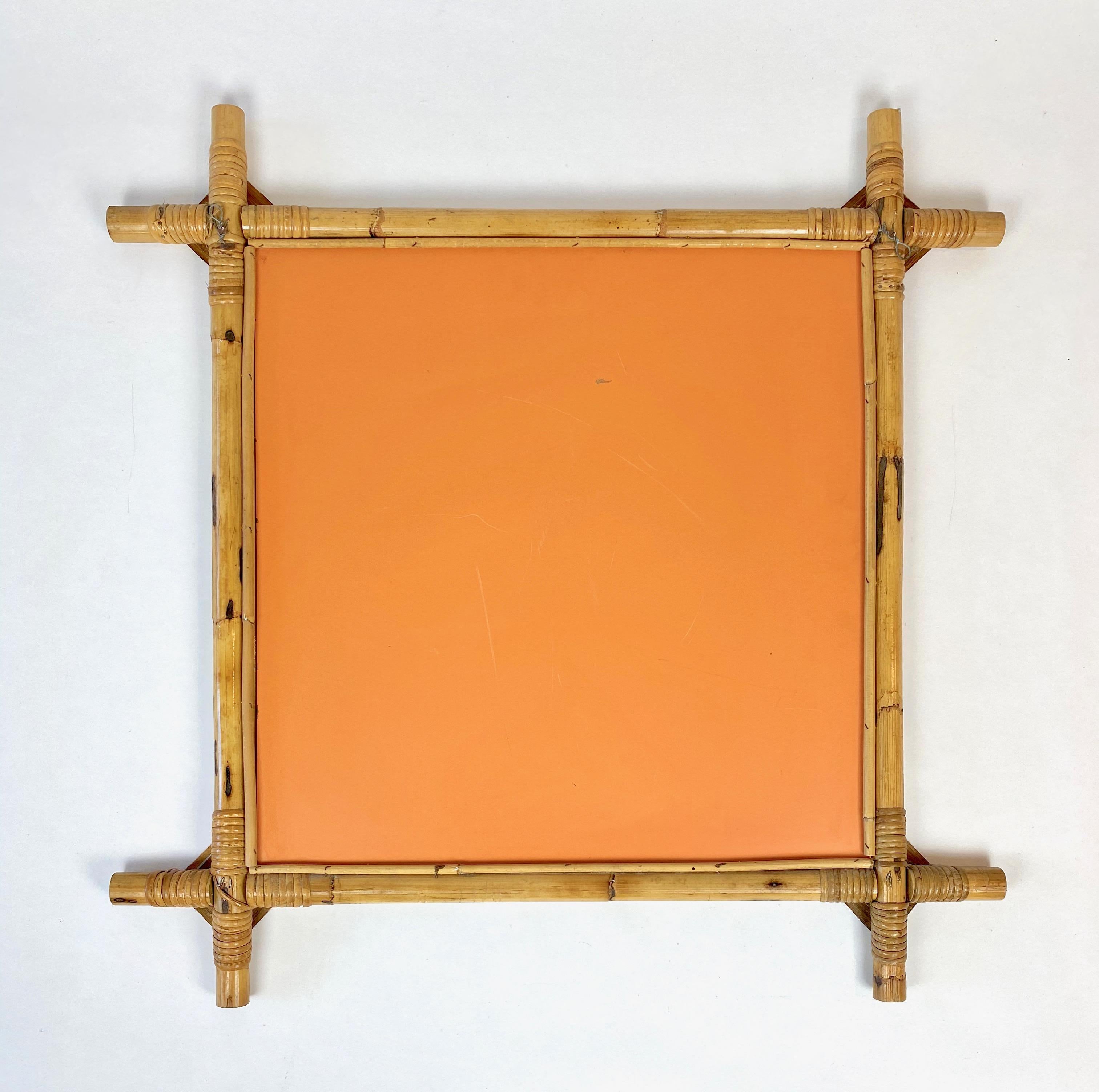 Squared Bamboo Rattan Wall Mirror, Italy, 1960s In Good Condition In Rome, IT