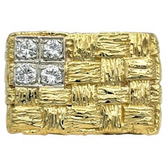 Squared Basketweave Motif Cocktail Ring with Diamonds in 18 Karat Yellow Gold