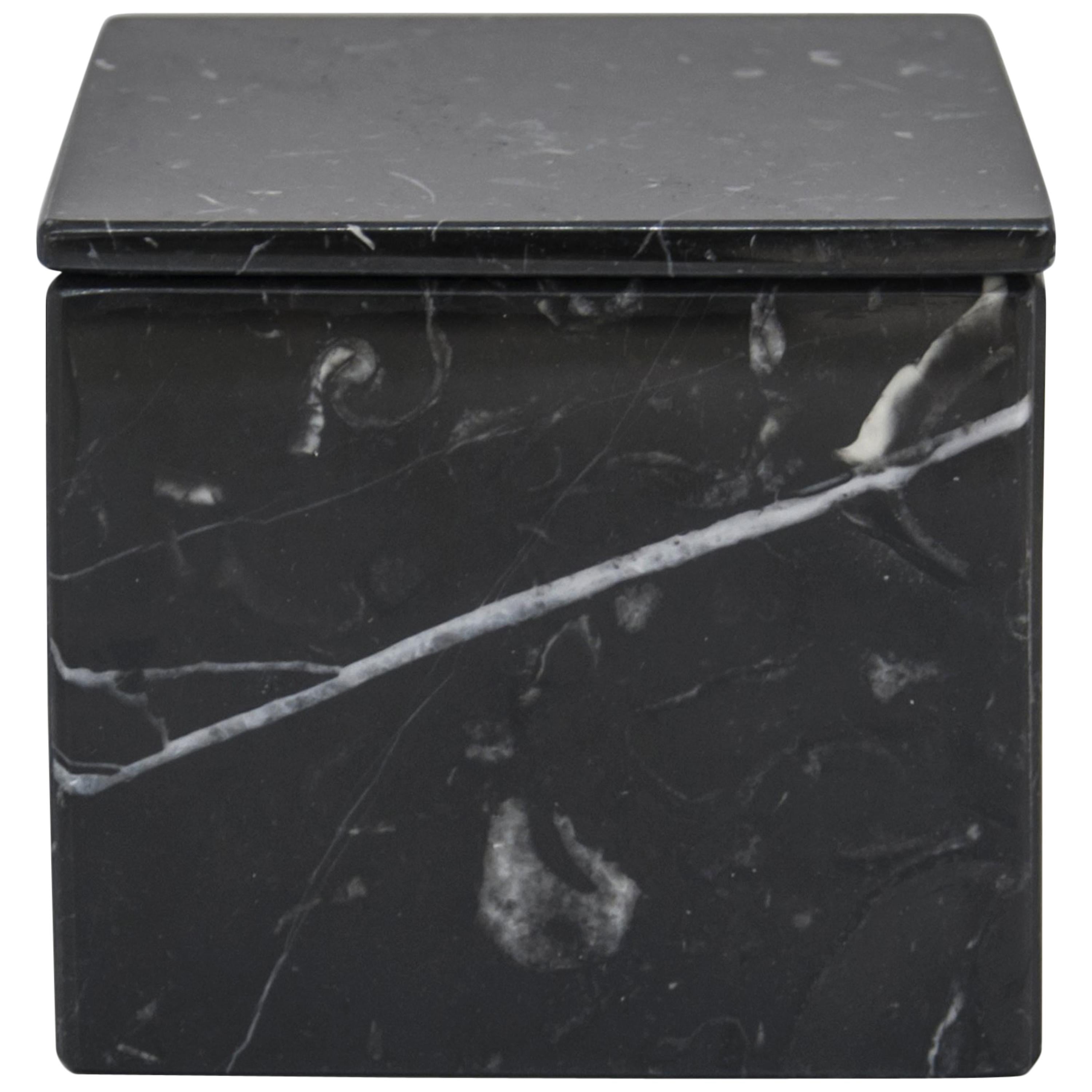 Handmade Squared Black Marquina Marble Box with Lid