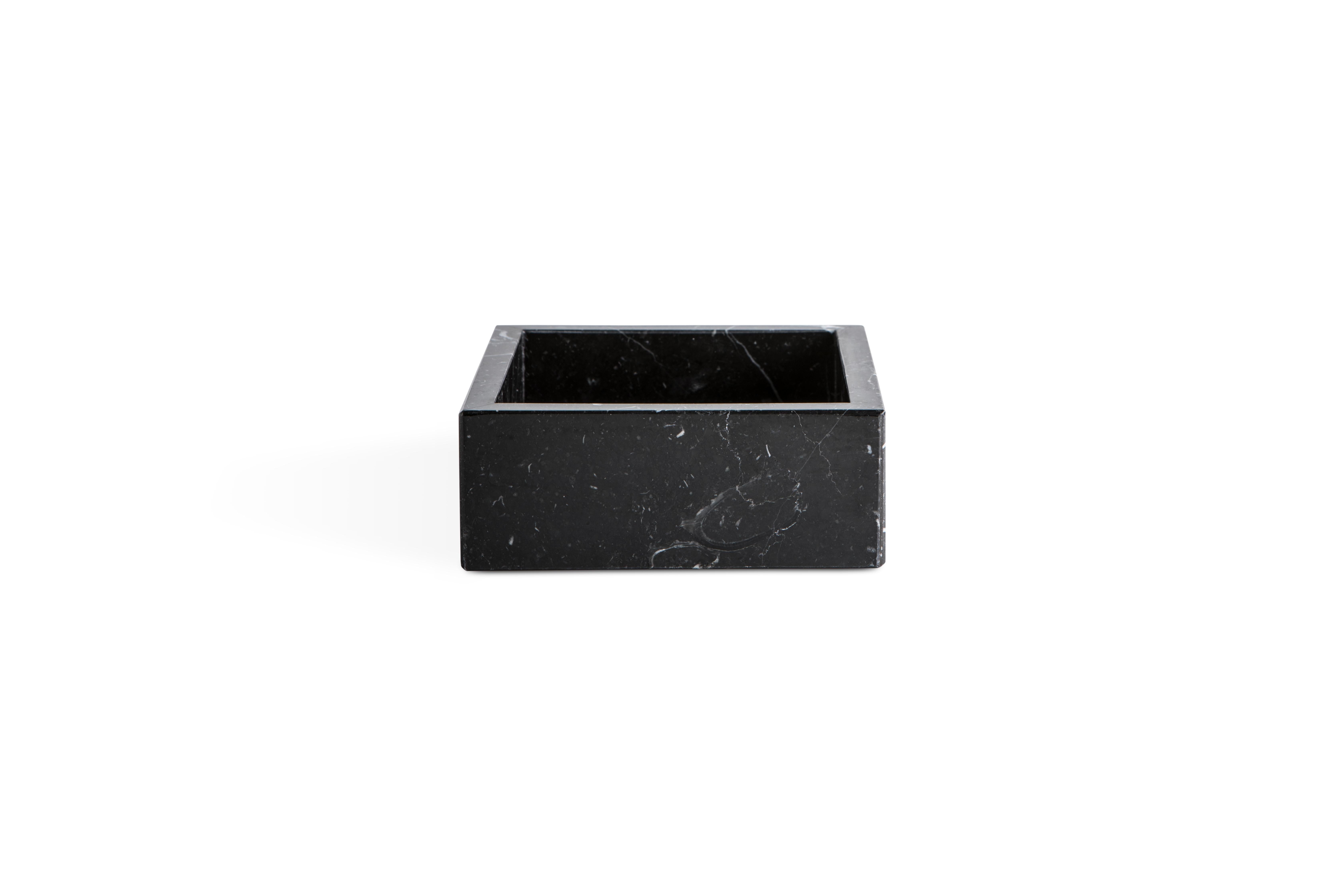 Italian Handmade Squared Black Marquina Marble Guest Towel Tray For Sale