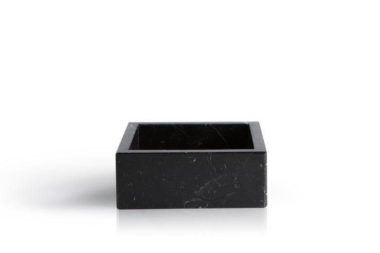 Handmade Squared Black Marquina Marble Guest Towel Tray For Sale at 1stDibs