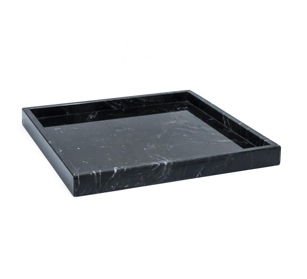 Italian Handmade Squared Black Marquina Marble Tray For Sale