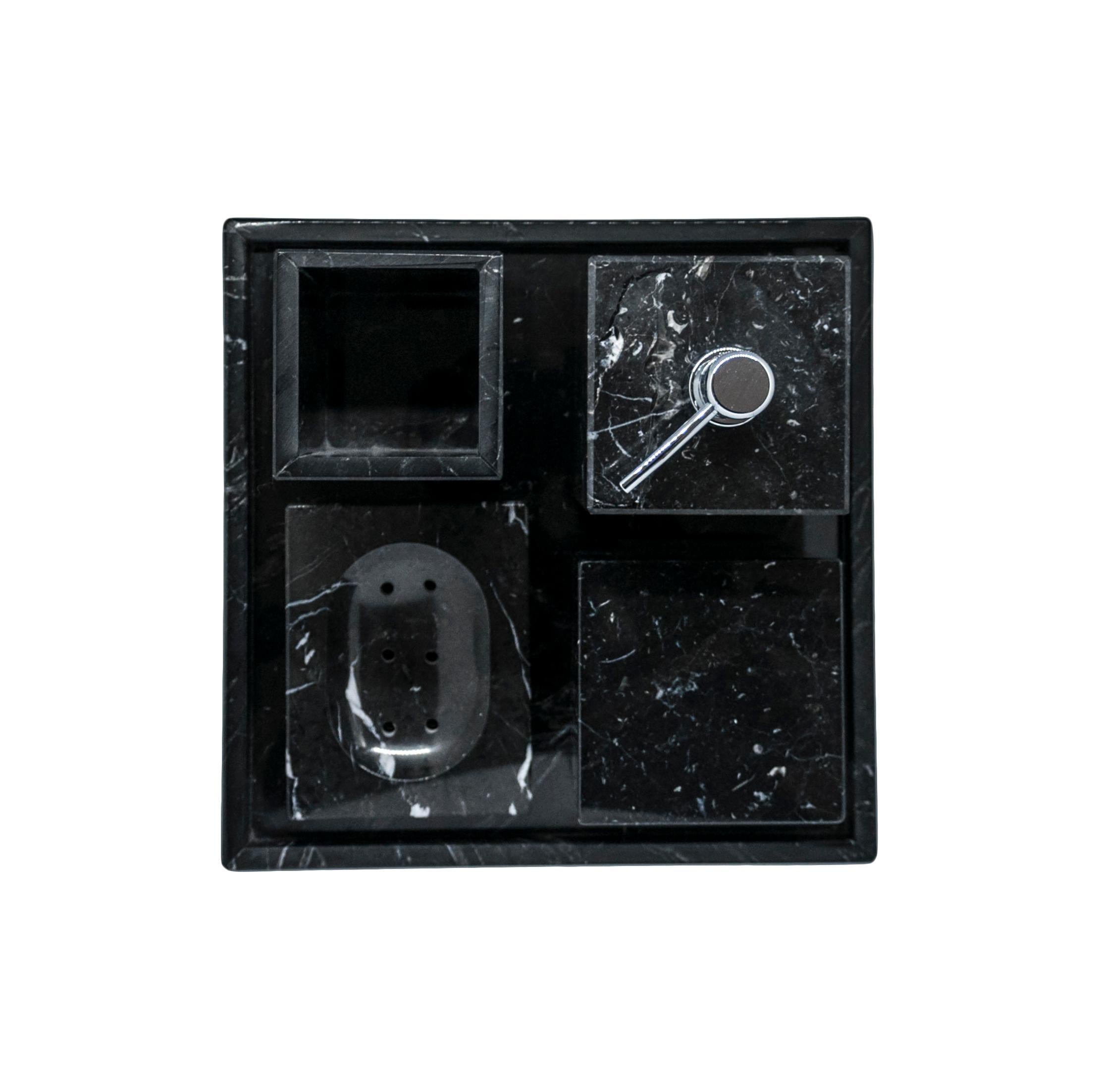 Hand-Crafted Squared Black Marquina Marble Tray