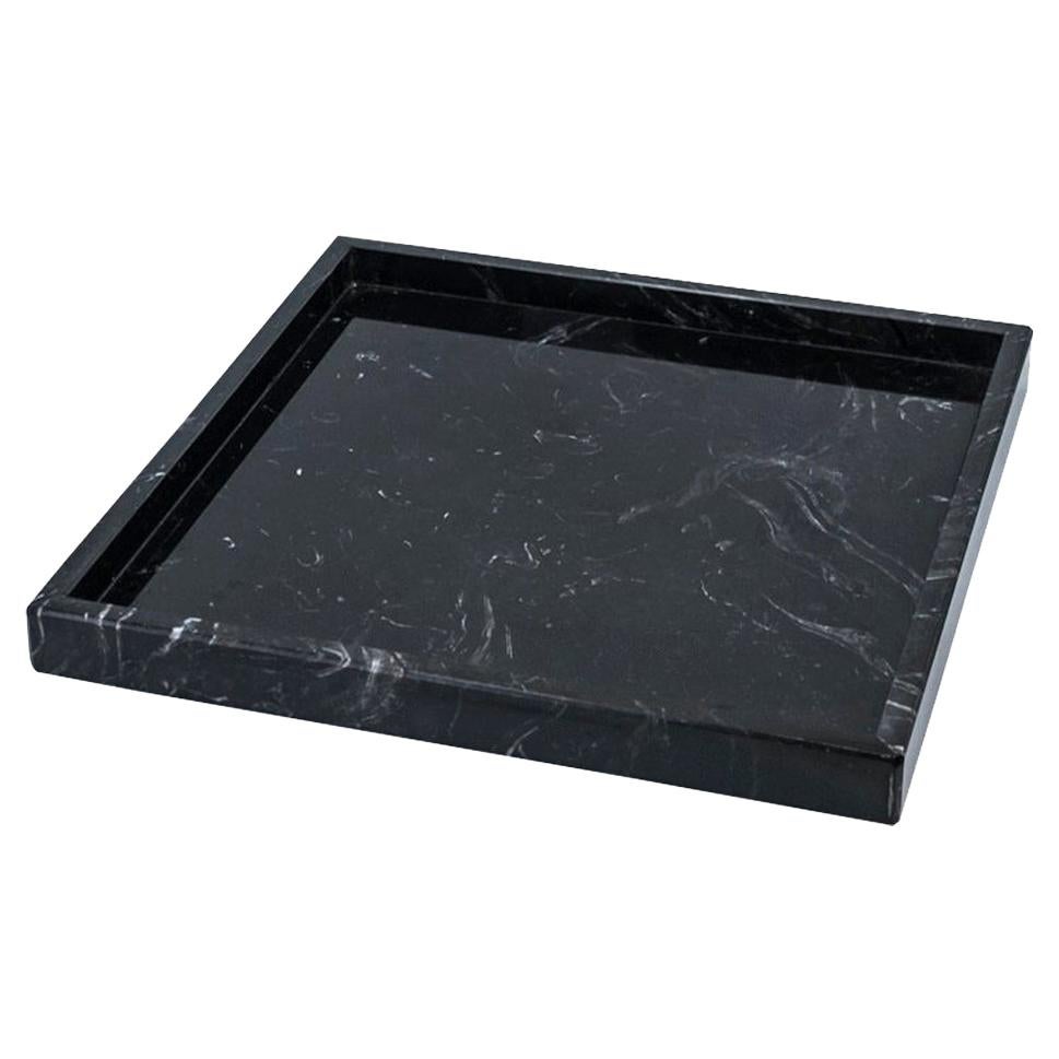Handmade Squared Black Marquina Marble Tray For Sale