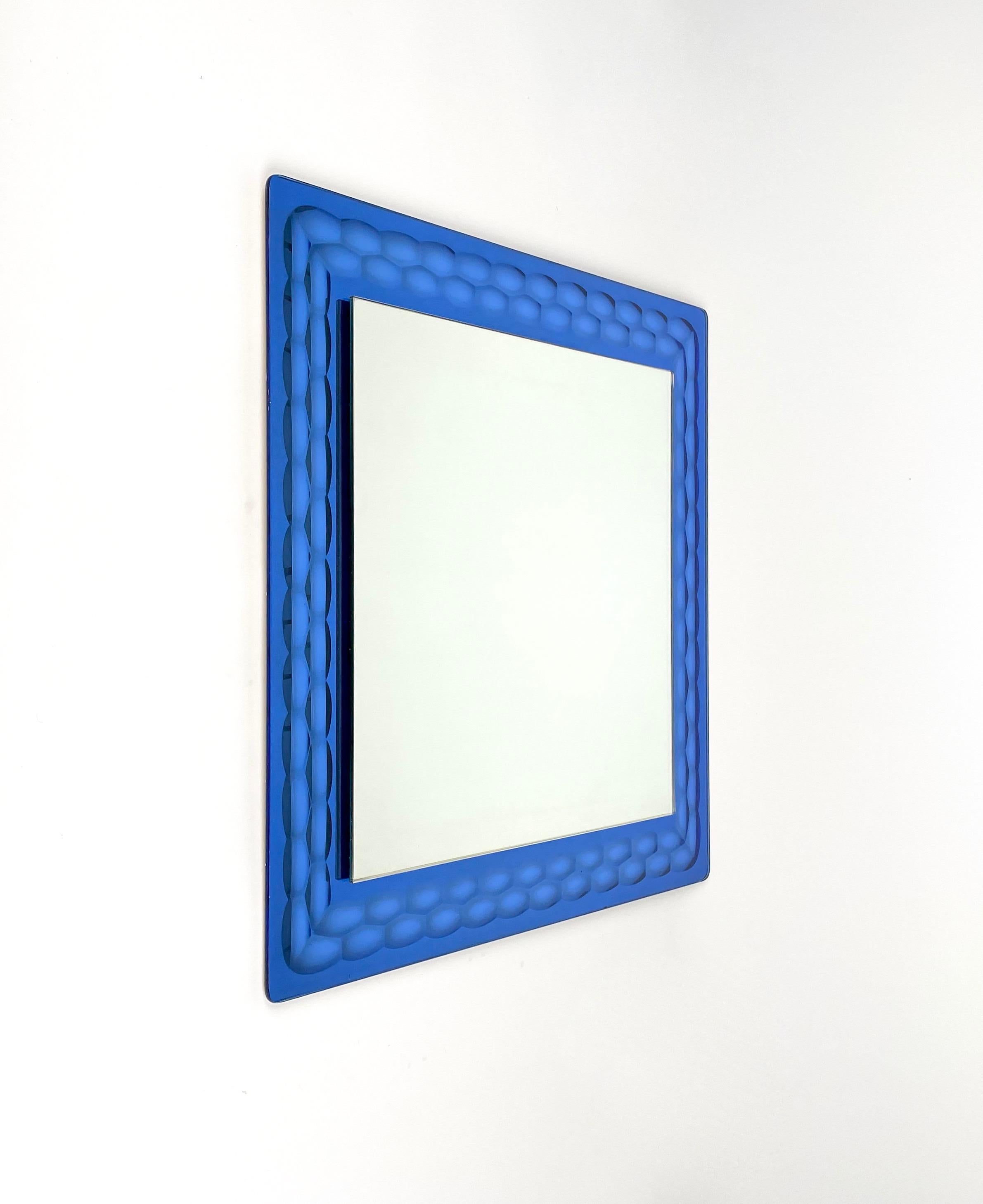 Italian Squared Blue Wall Mirror by Lupi Cristal Luxor, Italy, 1960s For Sale