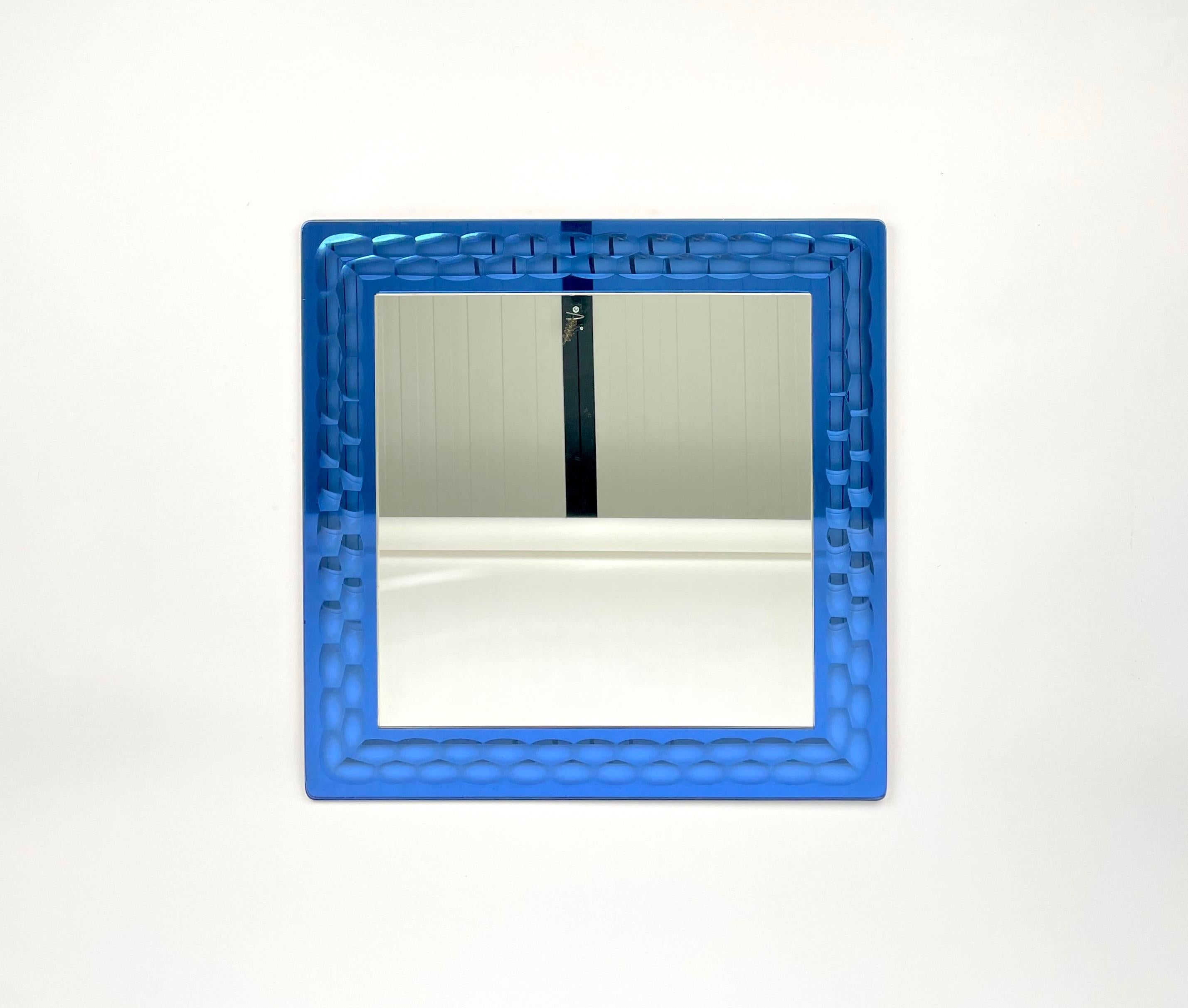 Squared Blue Wall Mirror by Lupi Cristal Luxor, Italy, 1960s In Good Condition For Sale In Rome, IT