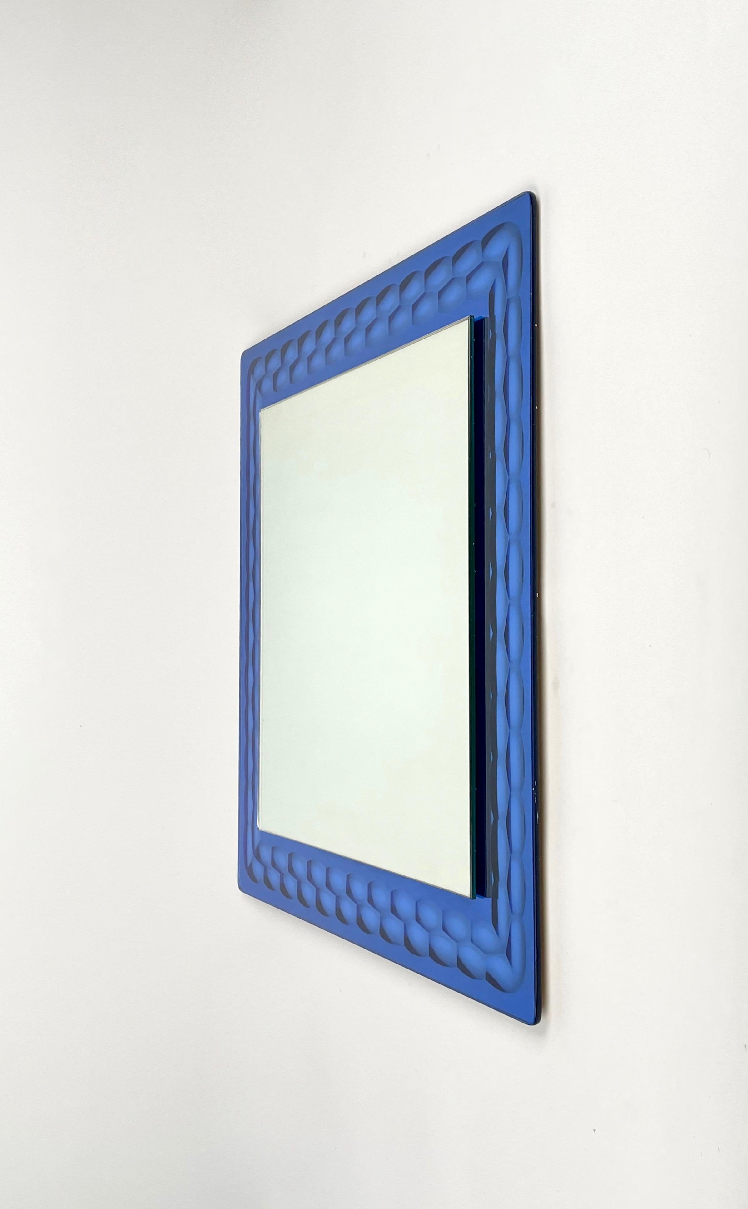 Mid-20th Century Squared Blue Wall Mirror by Lupi Cristal Luxor, Italy, 1960s For Sale