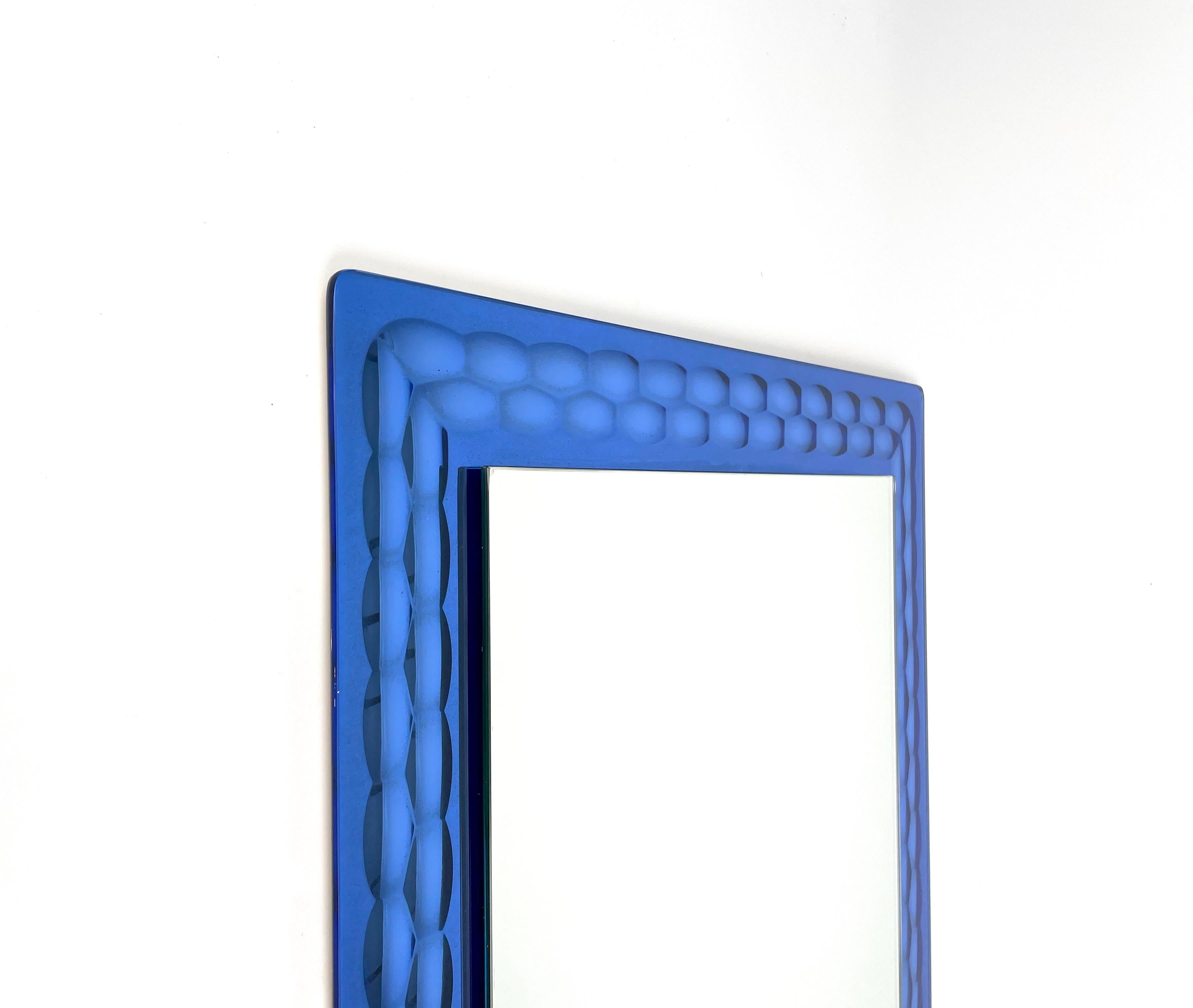 Squared Blue Wall Mirror by Lupi Cristal Luxor, Italy, 1960s For Sale 1