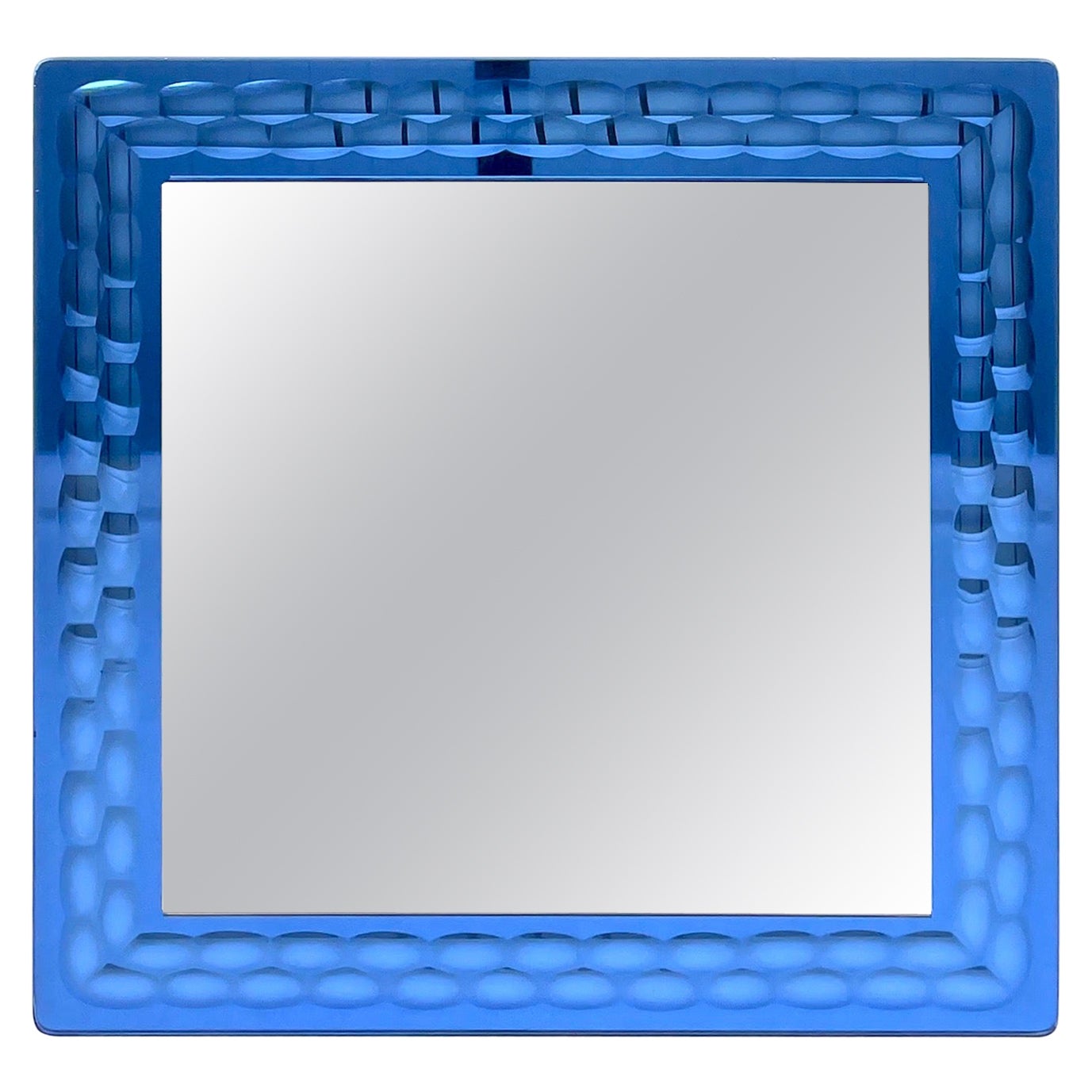 Miroir mural bleu carré Lupi Cristal Luxor, Italie, années 1960