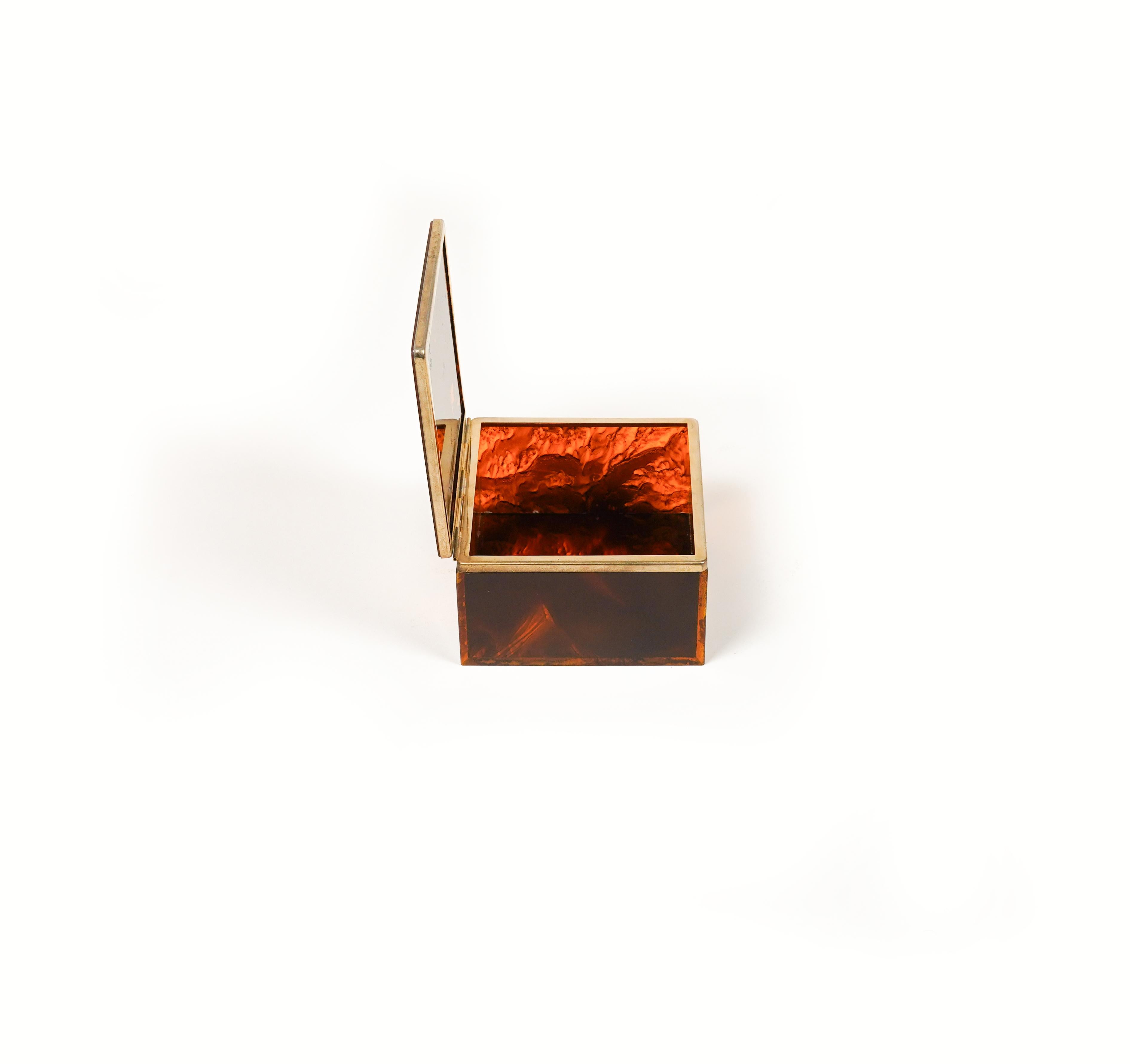 Squared Box in Faux Tortoiseshell Lucite Christian Dior Style, Italy 1970s For Sale 1