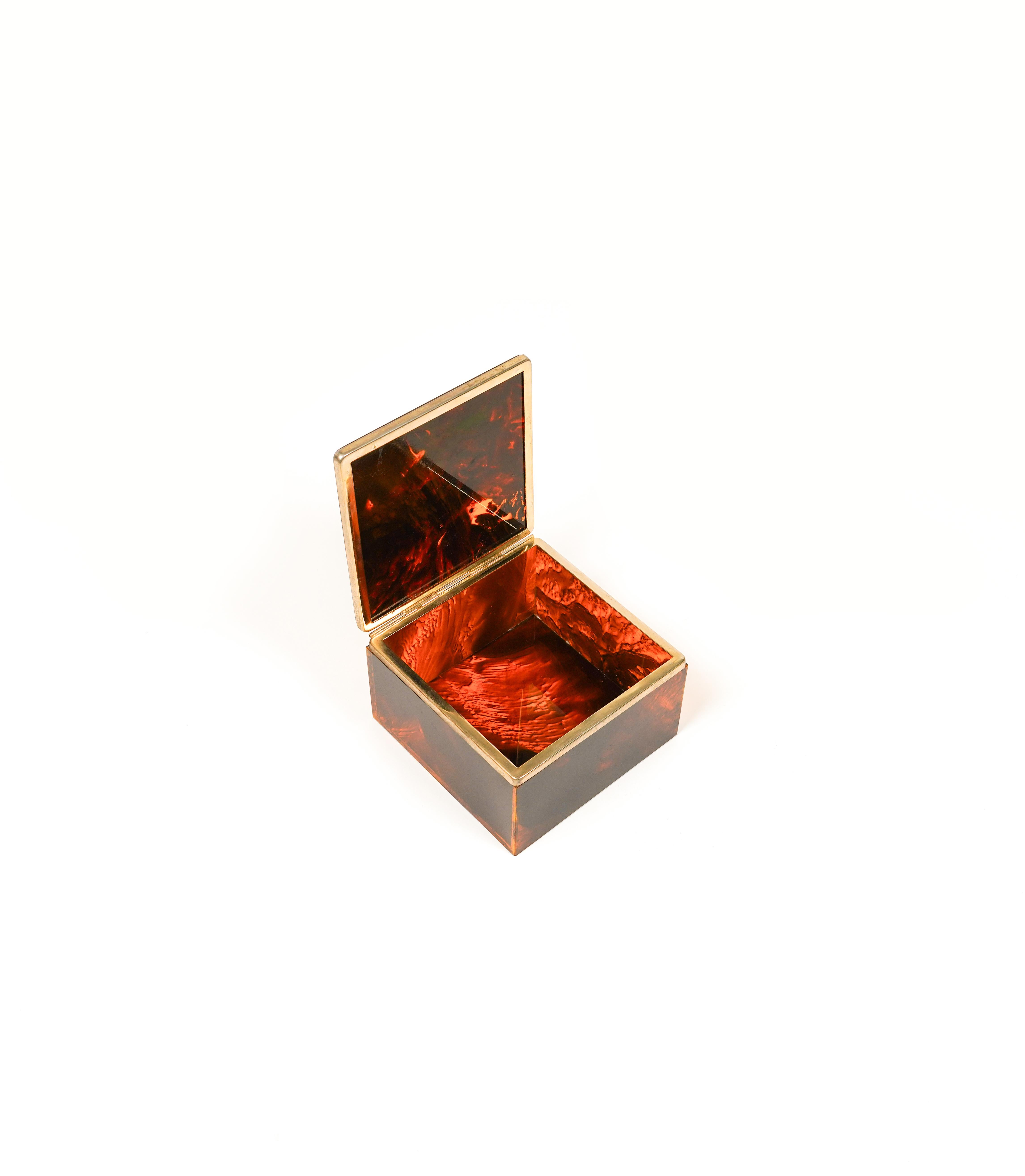Squared Box in Faux Tortoiseshell Lucite Christian Dior Style, Italy 1970s For Sale 2