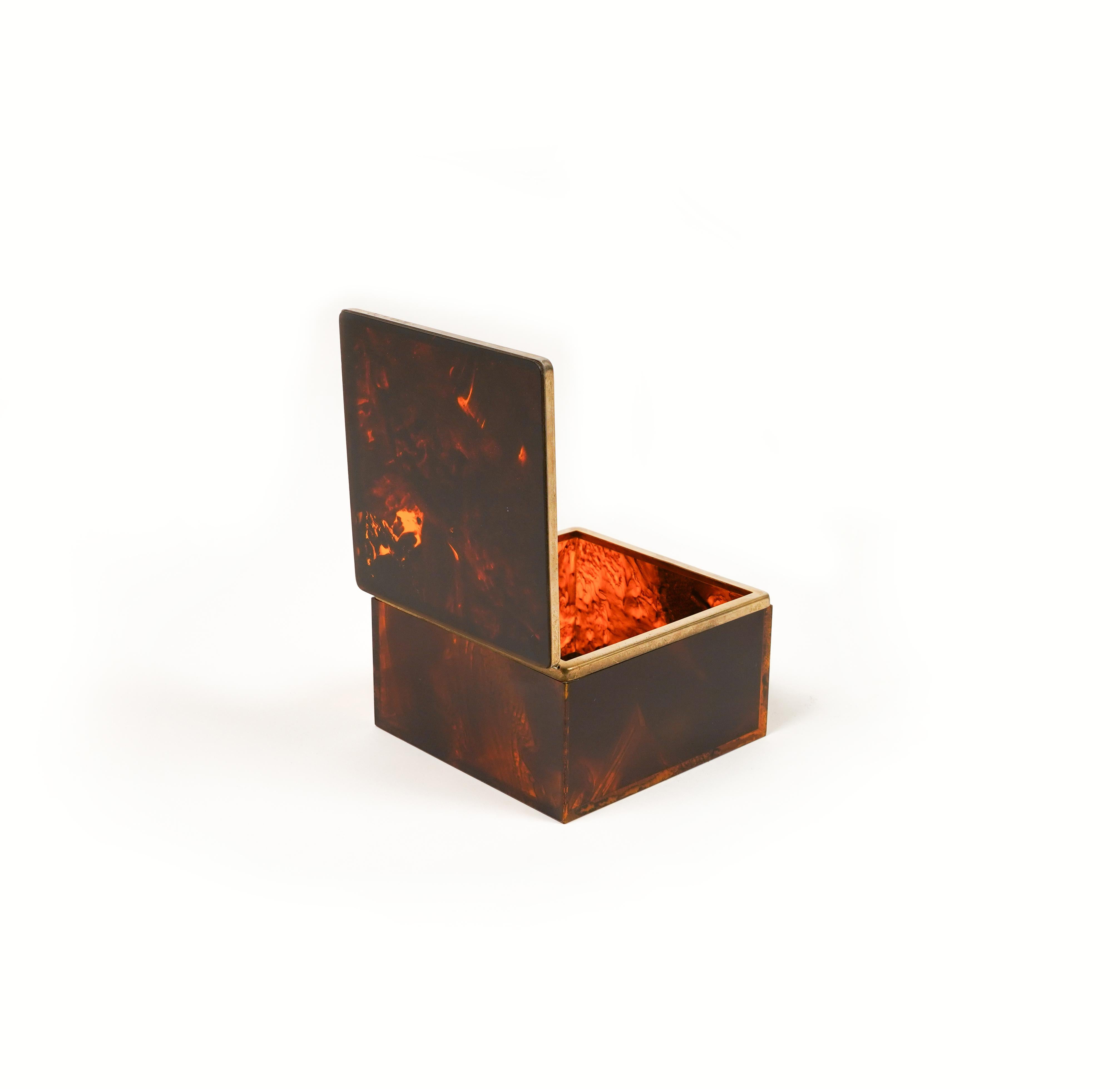 Squared Box in Faux Tortoiseshell Lucite Christian Dior Style, Italy 1970s For Sale 3